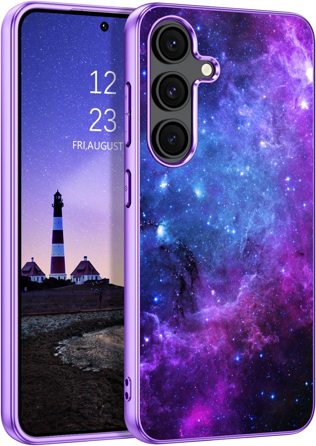 GUAGUA for Galaxy S25 Case Samsung S25 Case Glow in The Dark Noctilucent Luminous Cover Space Nebula Slim Thin Shockproof Protective Phone Cases for Samsung S25, Purple/Blue