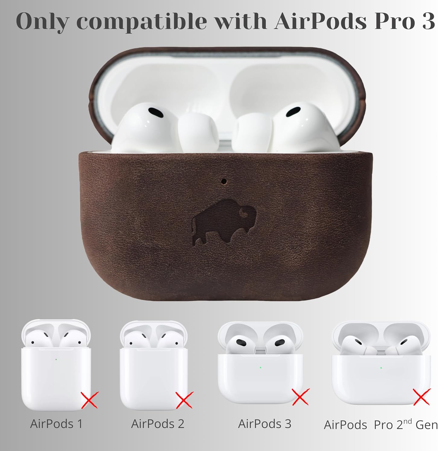 BLACKBROOK Leather Case for AirPods Pro 3, Taylor Handcrafted Full Grain Leather Cover, Wireless Charging Ready, Protective & Secure Snap Fit, Visible Charging Light