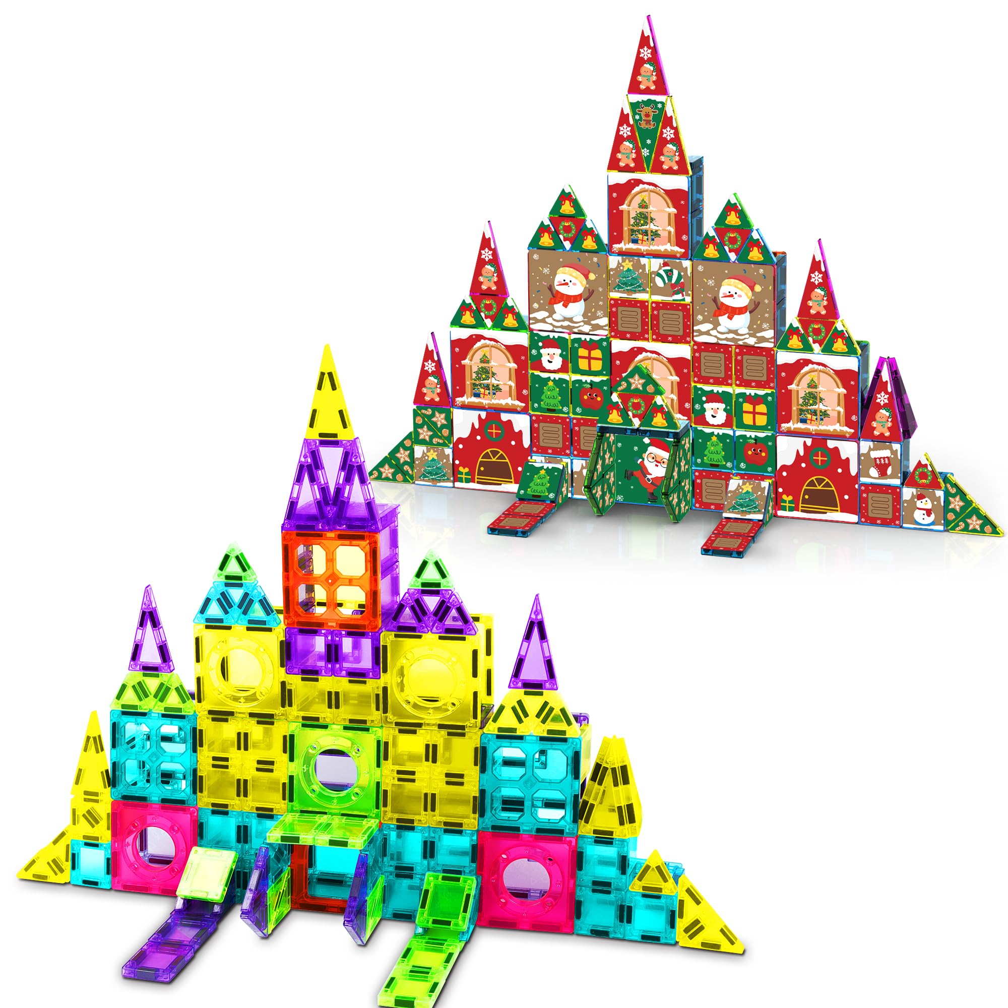250 PCS Magnetic Tiles for Kids,Magnetic Blocks for Kids with Christmas Theme, Magnetic Building Blocks Set, 3D SETM Educational Toddler Toys