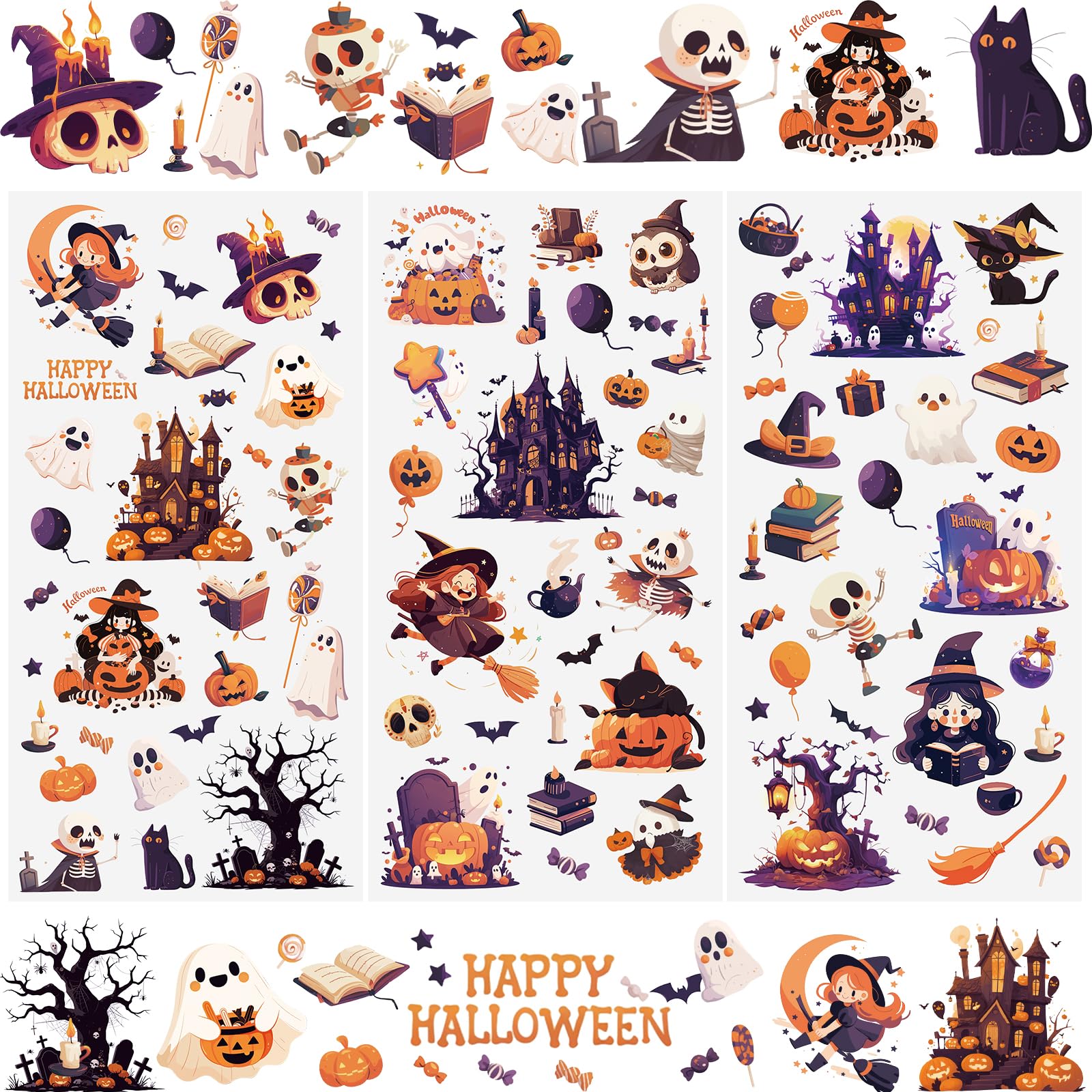 WANDIC 3 Sheets Cartoon Christmas Rub on Transfer Stickers,Pumpkins Window Decals Ghosts Scrapbook Stickers Skulls Cup Decals Decoupage Paper for Furniture,15 * 30cm โ image 1