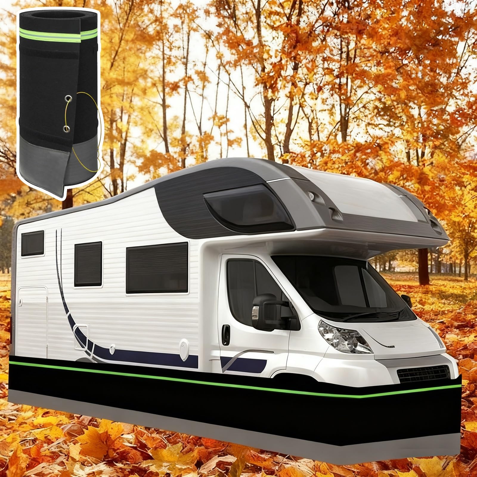 Battiscopa isolante per camper, facile installazione, resistente antivento con strisce riflettenti e rete inferiore in ferro