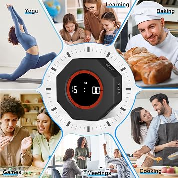 Cuteefun Rotating Cube Timer, Octagon Pomodoro Timer Desk, Black