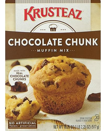 Krusteaz Chocolate Chunk Muffin Mix Sin sabores ni conservantes artificiales Caja de 18.25 onzas (paquete de 6)