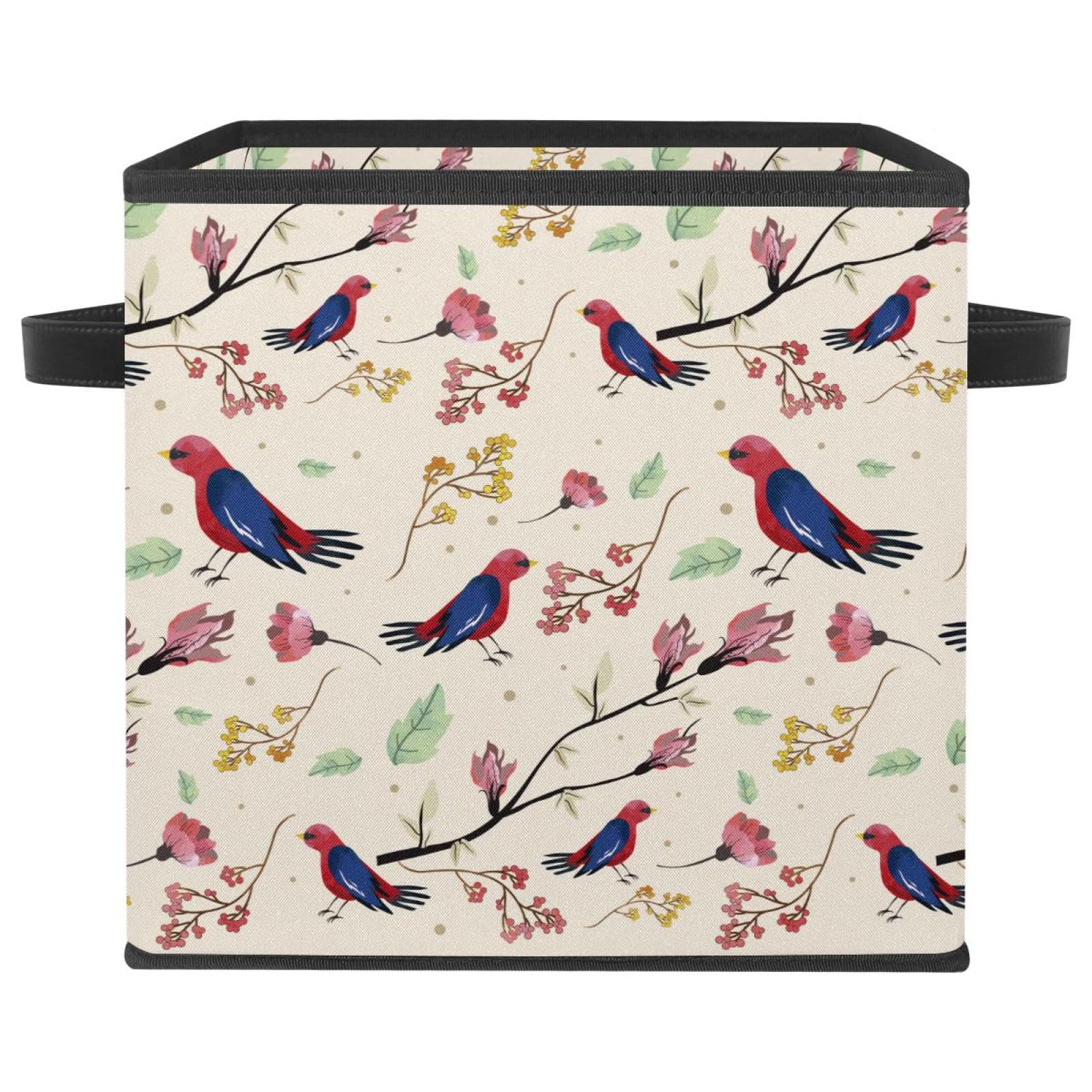 Boîte de rangement pliable en tissu cube à motif oiseaux