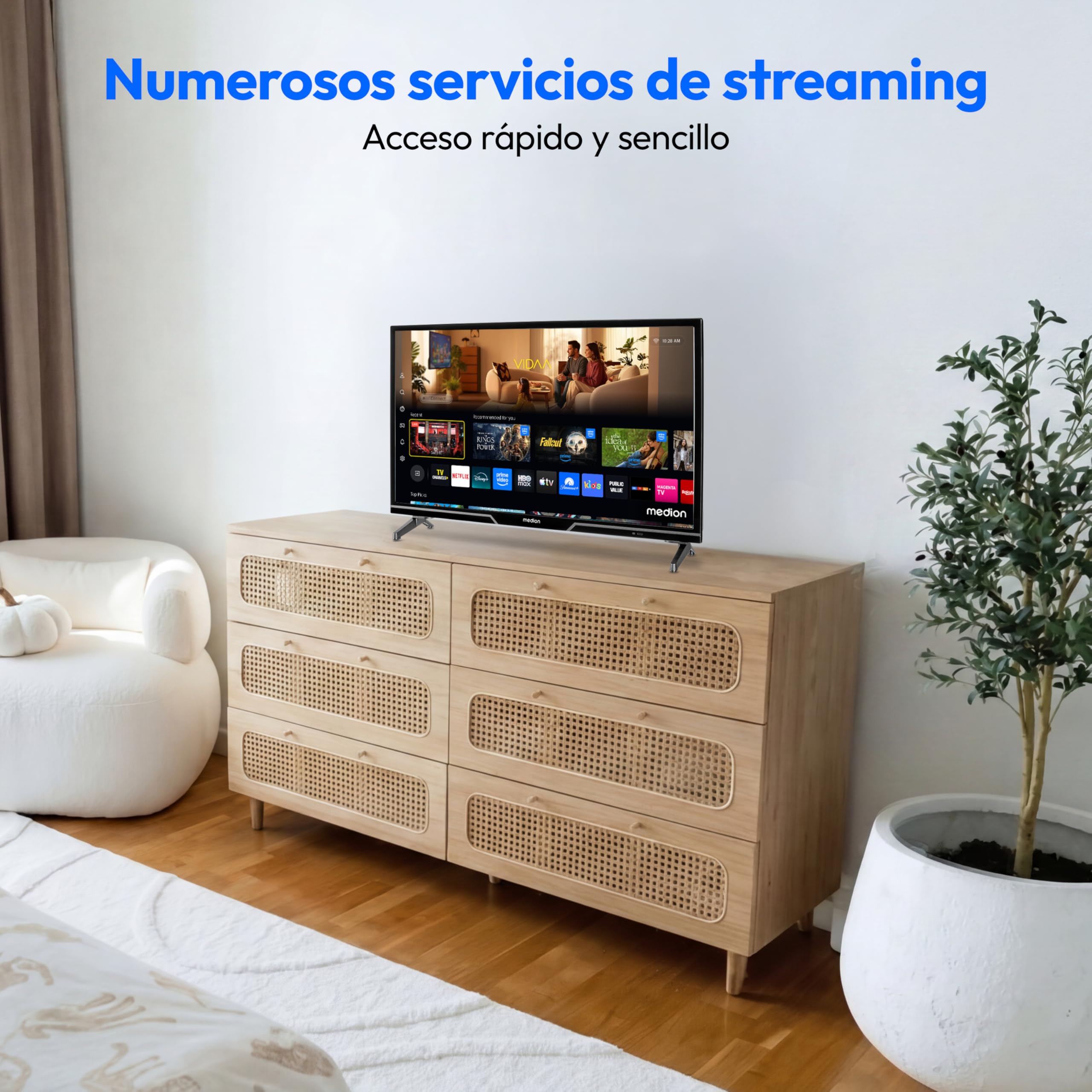 MEDION Televisor HD 59,8 cm (24 Pulgadas) (VIDAA, Smart TV, Prime Video, PVR, sintonizador Triple HD, MD 824102)