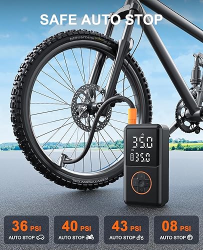 Miniatura 3 de Compresor de aire portátil para inflador de neumáticos, bomba eléctrica de bicicleta de 150 PSI, apagado automático y medidor de presión digital,