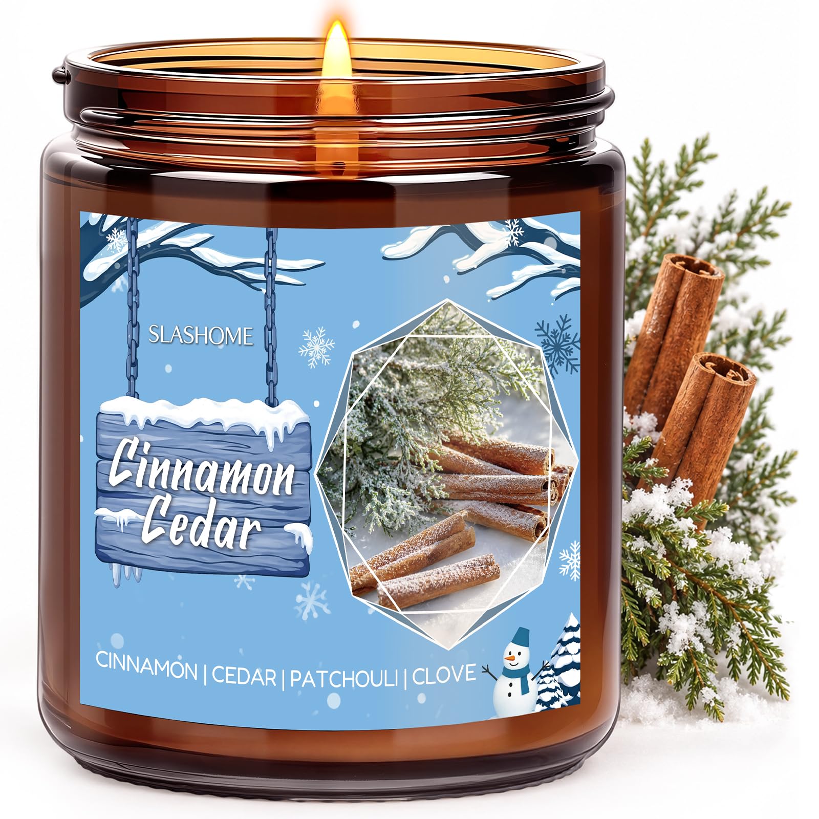 slashome Christmas Candle Cinnamon Cedar Scented, 7 oz Soy Wax Winter Gift