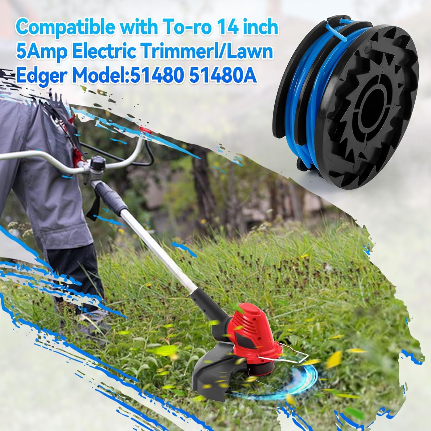 88512 String Trimmer Spool Dual Line 0.065" 27FT Compatible with Toro 51480 51480A 51488 14" Electric Lawn Mower (8 Spools)