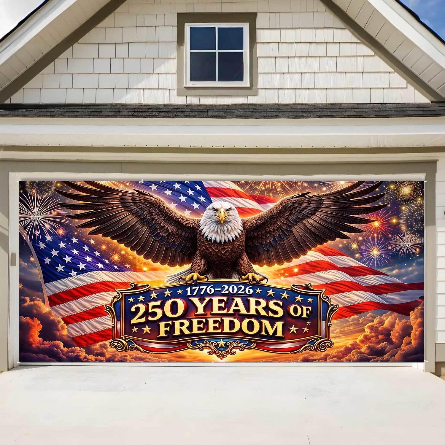 16X7ft American 250th Years of Freedom Garage Door Decorations Cover, 1776-2026 USA 250th Birthday Anniversary Party Decorations, Independence Day 4th of July Patriotic Garage Door Background