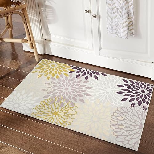 COZYLOOM Alfombra de área de 2 x 3 pulgadas, moderna alfombra floral para puerta delantera, alfombra de entrada, alfombra de interior de granja,