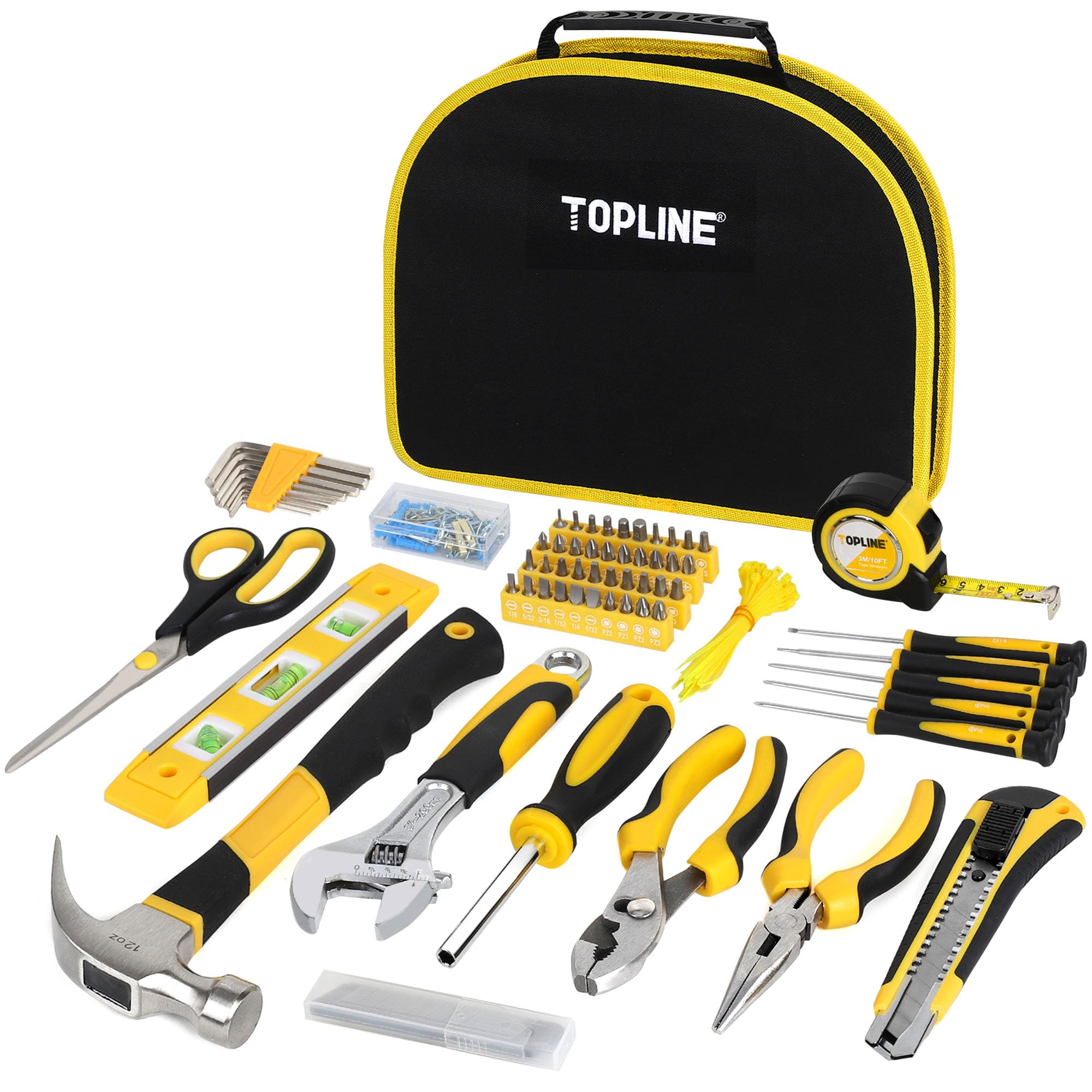 TOPLINE 208-Piece Basic Home Tool Kit with Easy Carrying Round Pouch, Household Hand Tools for Apartment, Home, Basic Tool Set, Perfect for DIY