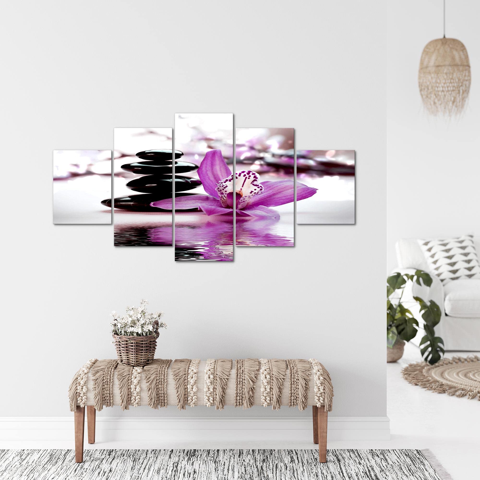 Runa Art - Cuadros Decorativos Flores Orquídea 200 x 100 cm 5 Piezas XXL Decoracion de Pared Diseño Violeta 204251b