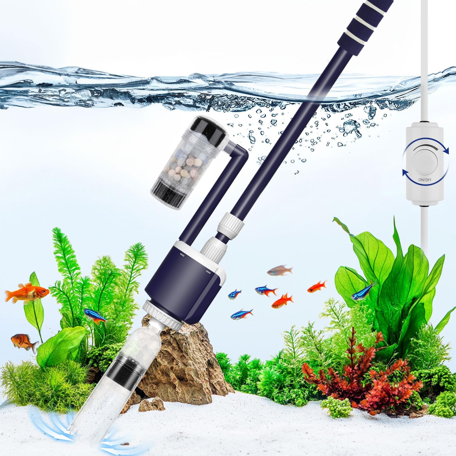 AQQA Fish Tank Cleaner, DC 2300L/h Adjustable Water Flow Electric Gravel Cleaner Fish Tank