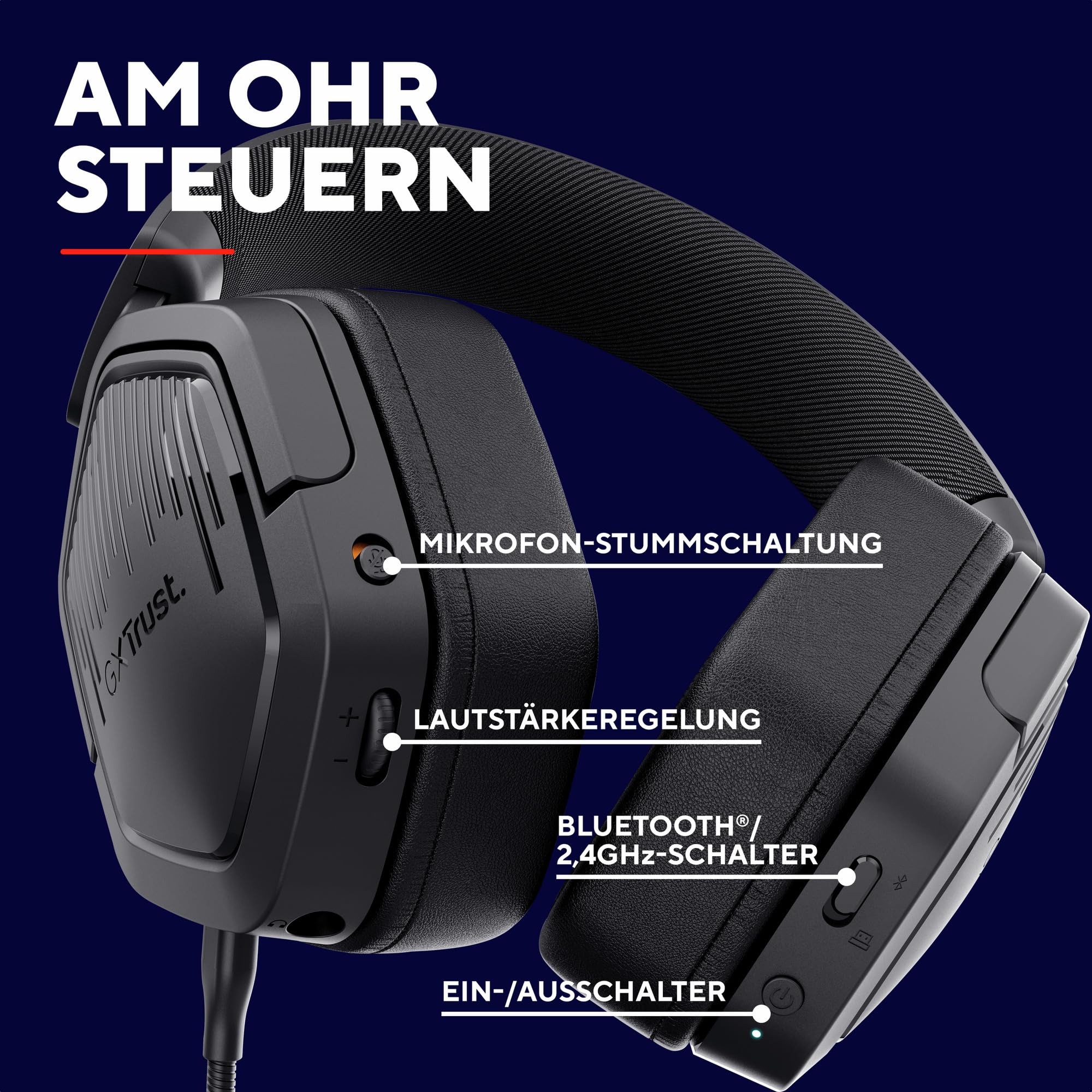 Trust GXT 1493 Ravox Gaming Headset Wireless Bluetooth + 2.4 GHz für PS5 PS4 Switch PC Xbox Mobile, 50mm Treiber, 70H Akkulaufzeit, Over-Ear Kopfhörer Kabellos Bluetooth mit Mikrofon, Schwarz
