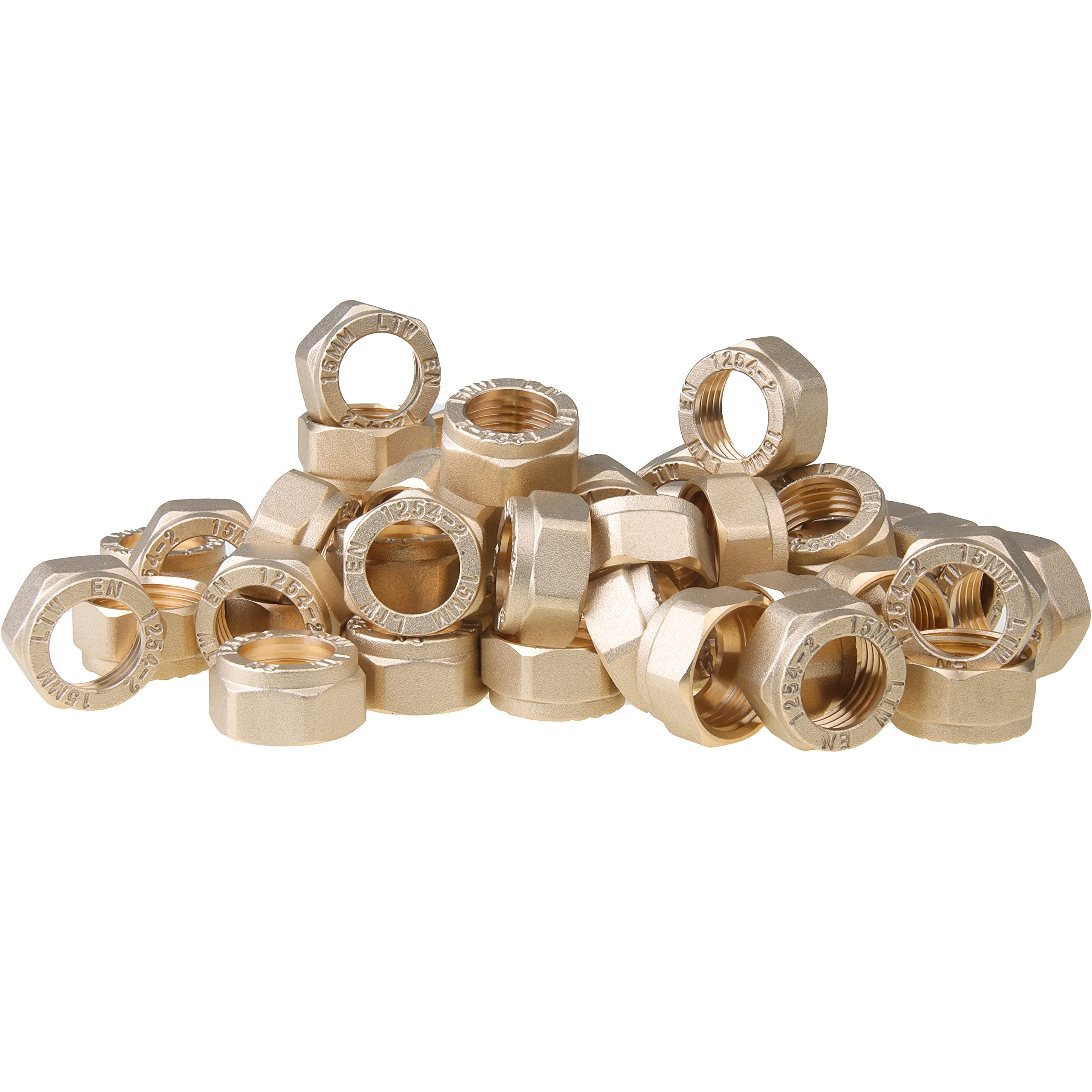 LTWFITTING 15MM OD Brass Compression Nut, Brass Compression Fitting (Pack of 50)