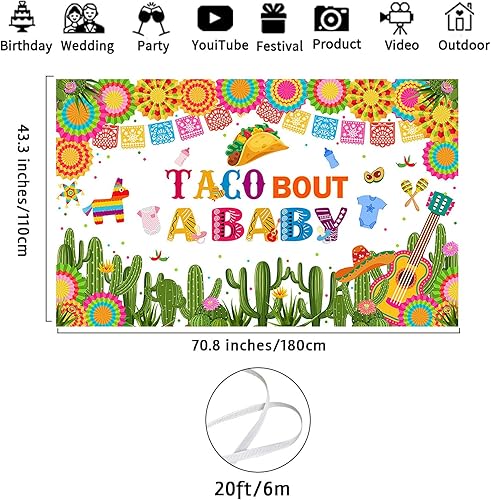 Miniatura 2 de Avezano Telón de fondo para fiesta de baby shower, Taco Bout a Baby, fiesta mexicana, decoración de fiesta de baby shower, temática de cactus