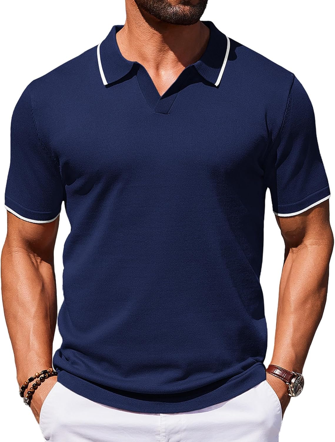 COOFANDY Mens Polo Shirts Short Sleeve Casual Knit Polo Shirt Vintage Golf T Shirts Old Money Tops