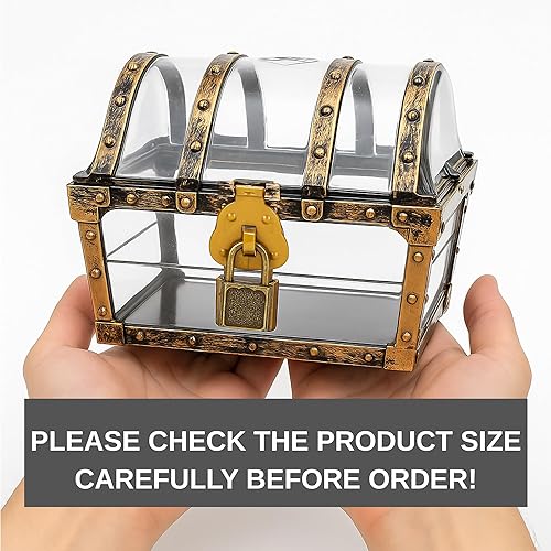 Miniatura 2 de Caja del cofre del tesoro, pequeña caja del tesoro pirata con cerradura y llave, contenedor de almacenamiento de joyas transparente, juguete de