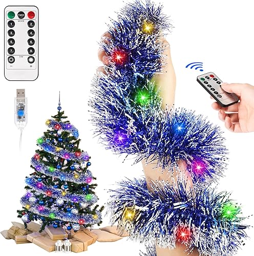 Cindeer Guirnalda de oropel preiluminada de 52 pies con 200 luces LED, guirnalda de Navidad con luces para colgar árbol de Navidad, decoración de
