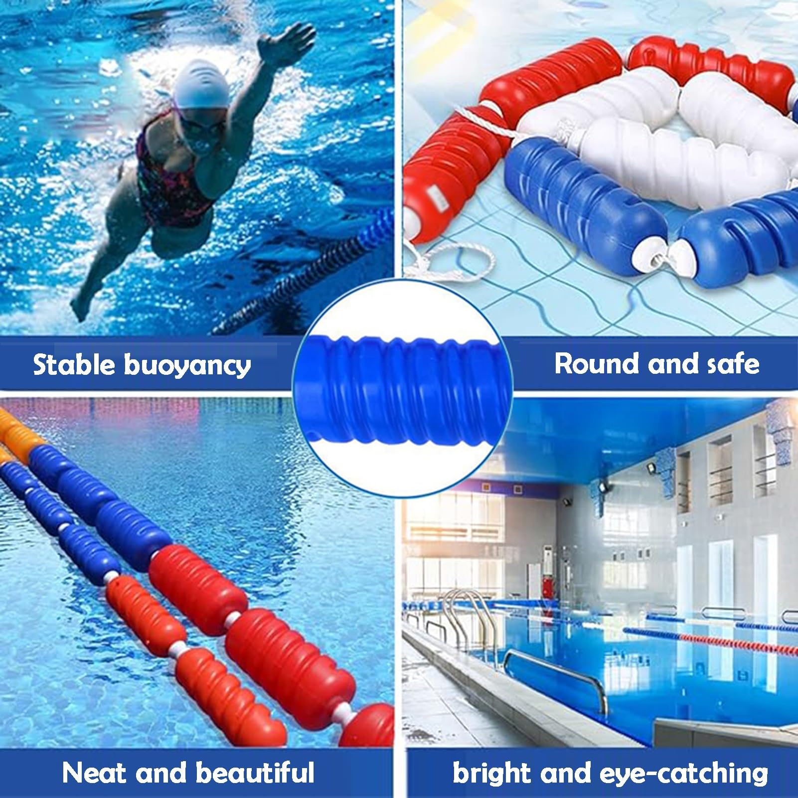 Schwimmboje Rennbahn-Trennwände für Indoor-Wettbewerb und flache Strände, 100 cm, mit 5 schwimmenden Bällen, langlebiges und leichtes Schwimmzubehör
