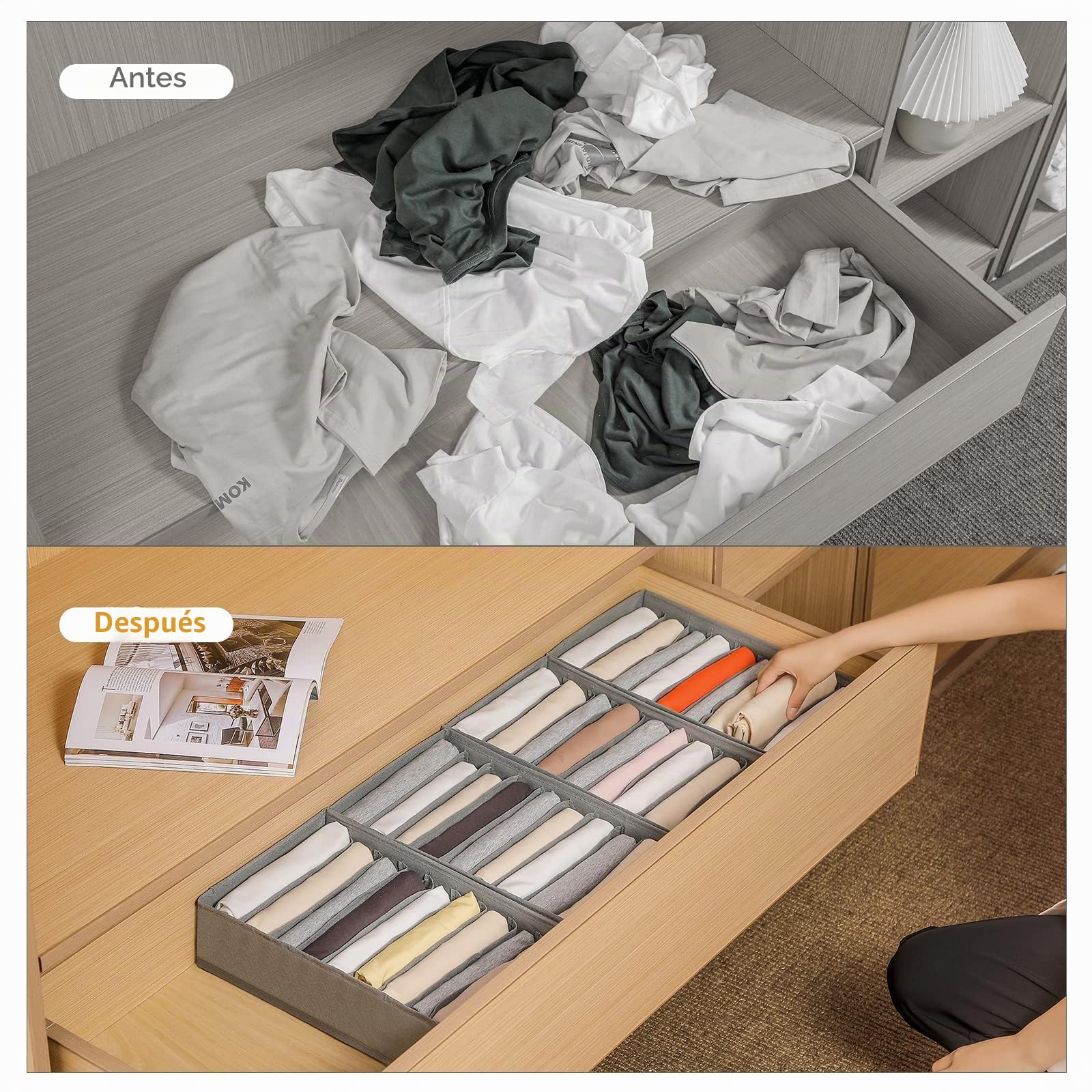 Paquete de 4 organizadores de cajones de camisetas para ropa, 10 compartimentos de rejilla, organizador de ropa, organizador de ropa lavable para ropa plegada, camisetas, leggings,