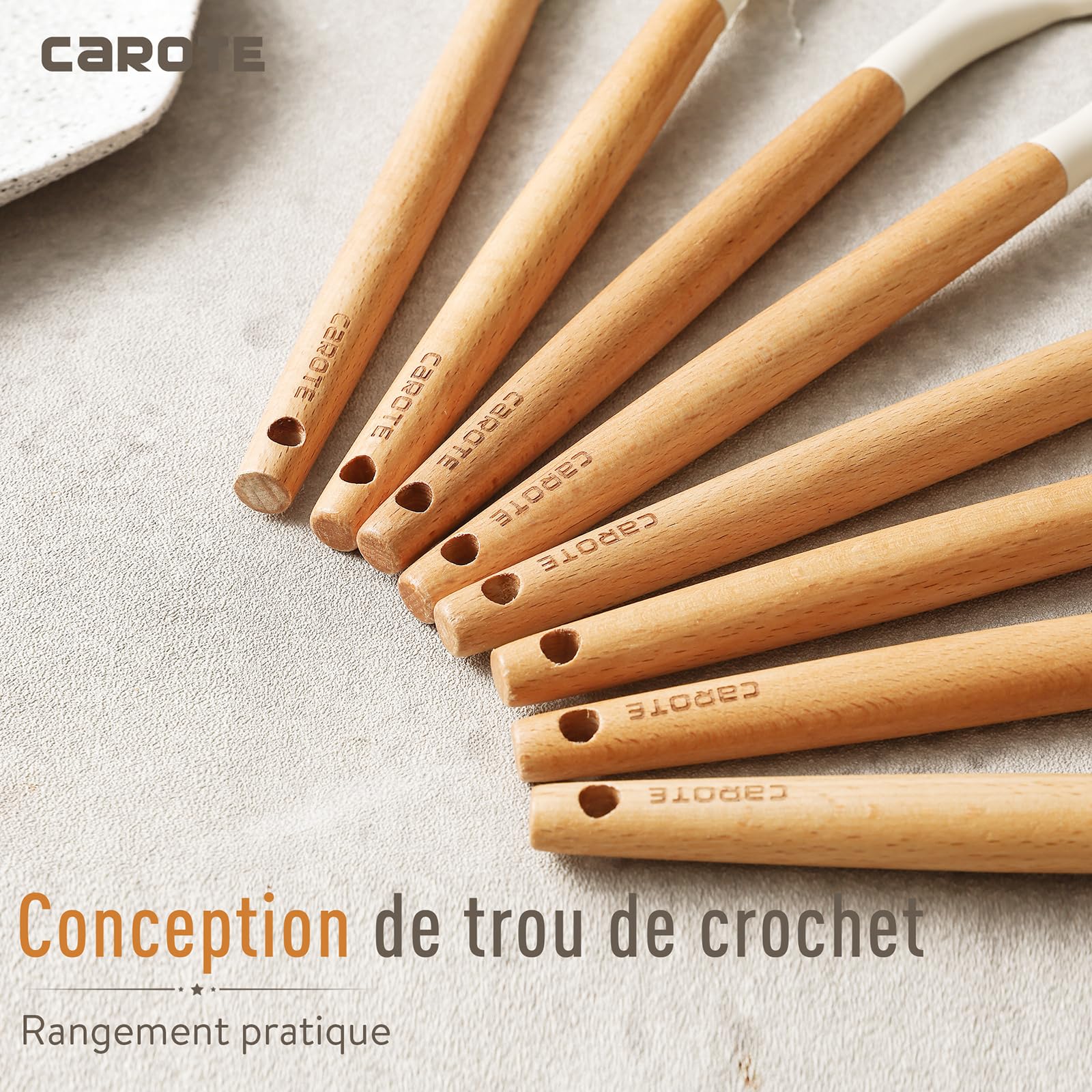 CAROTE Set de 16 Ustensiles de Cuisine Silicone Résistant à la Chaleur, Antiadhésive Anti-Rayures Cuisine Accessoires, Poignée anti-casse, Sans BPA, pour Toute la Famille