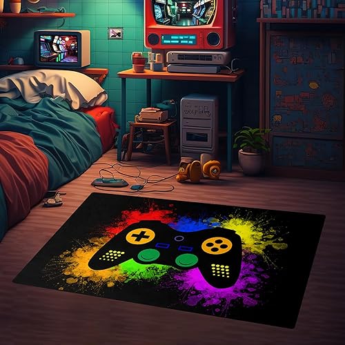 Miniatura 10 de Alfombra de control de juegos para niños, alfombra grande de videojuegos para niños, alfombras de jugadores para dormitorio, niños, adolescentes,