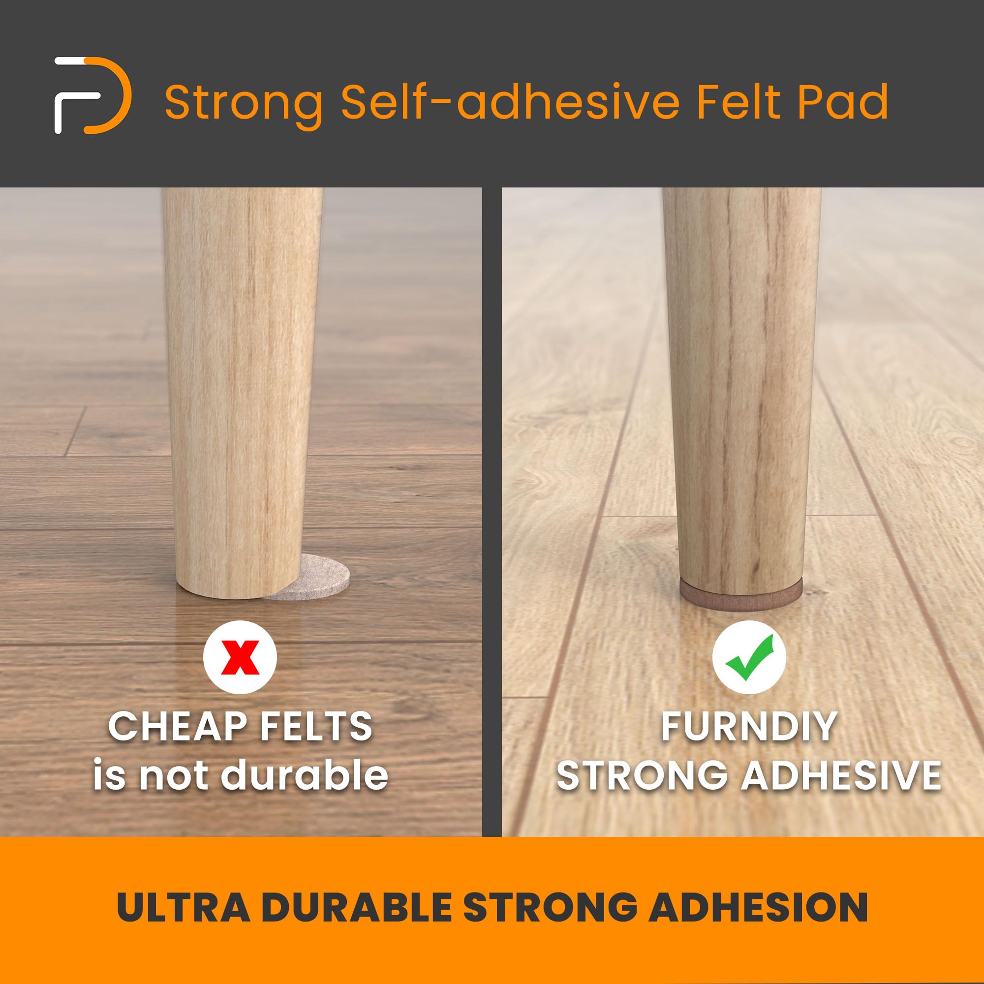 Furndiy - Almohadillas de fieltro para muebles de madera dura, almohadilla de fieltro autoadhesiva para sillas y patas de asiento, fácil deslizamiento, antiarañazos, tapón de ruido, parachoques y