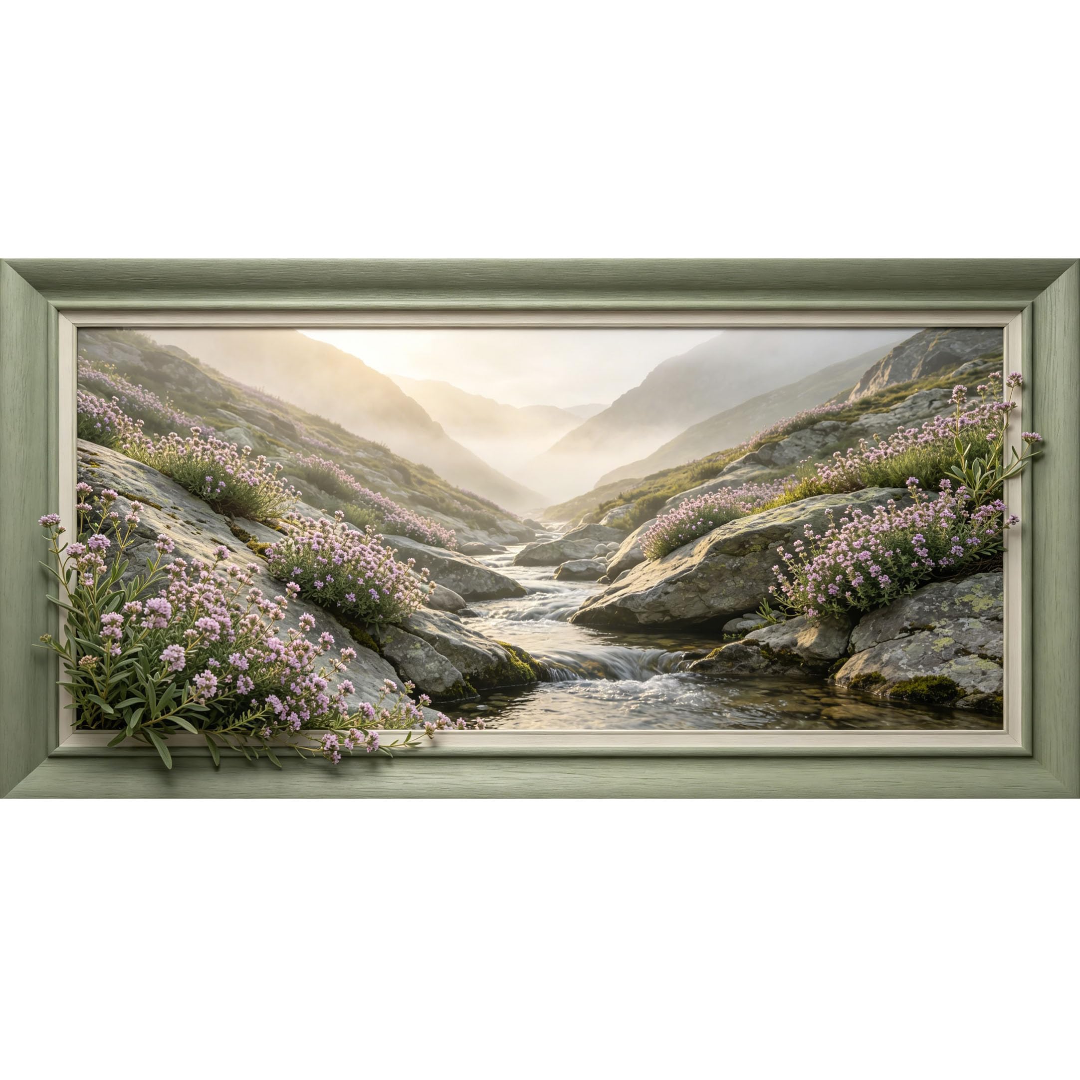 Agglomerix 3D Framed Wall Art Mountain Lake River Wildflower Landscape Natural Scenery Large Size SelfAdhesive Removable Wall Decor Prints Artwork for Living Room Bedroom Office