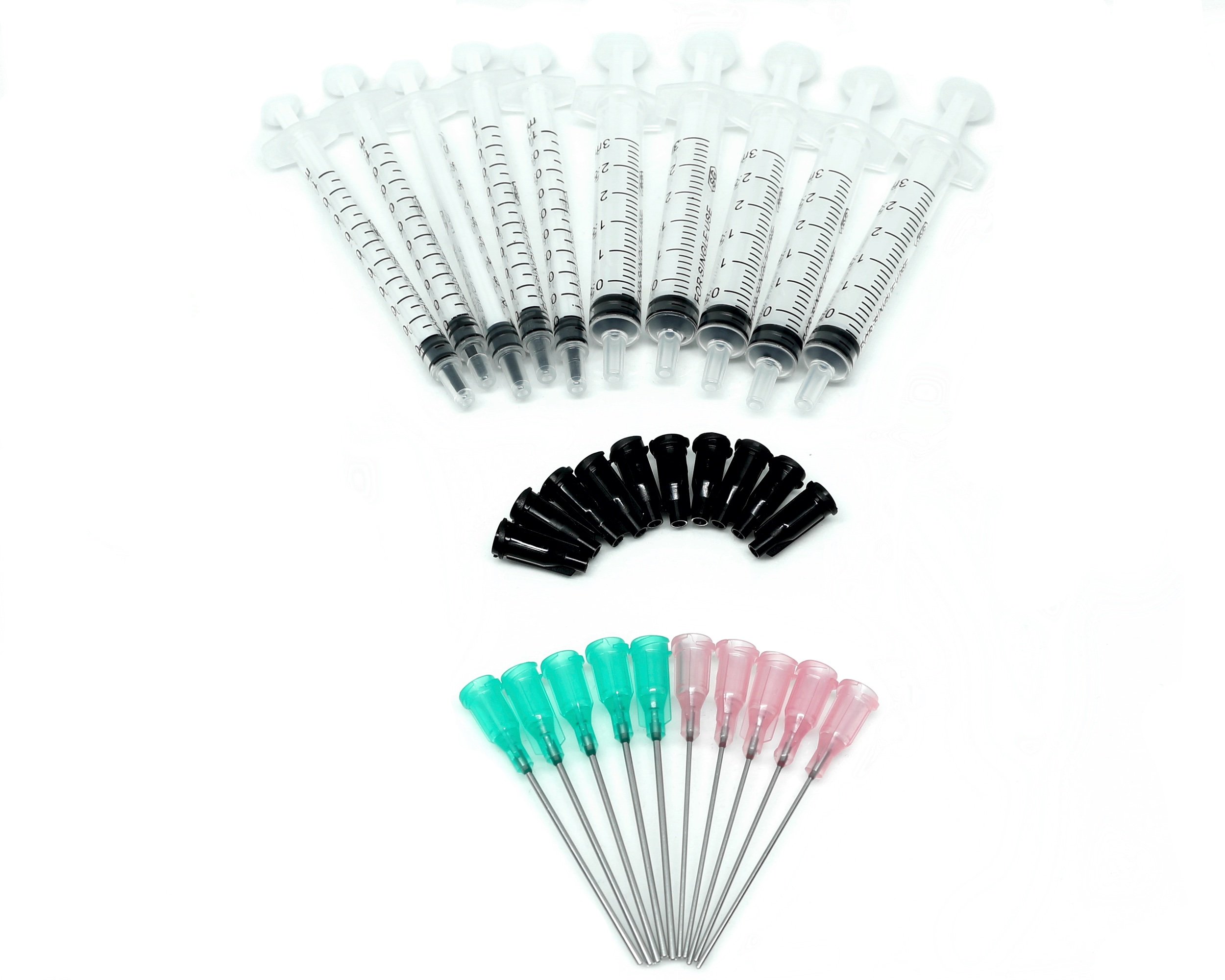 3ml, 1ml Syringes with 18Ga and 20Ga Blunt Tip Needles and Caps (Pack of 10)