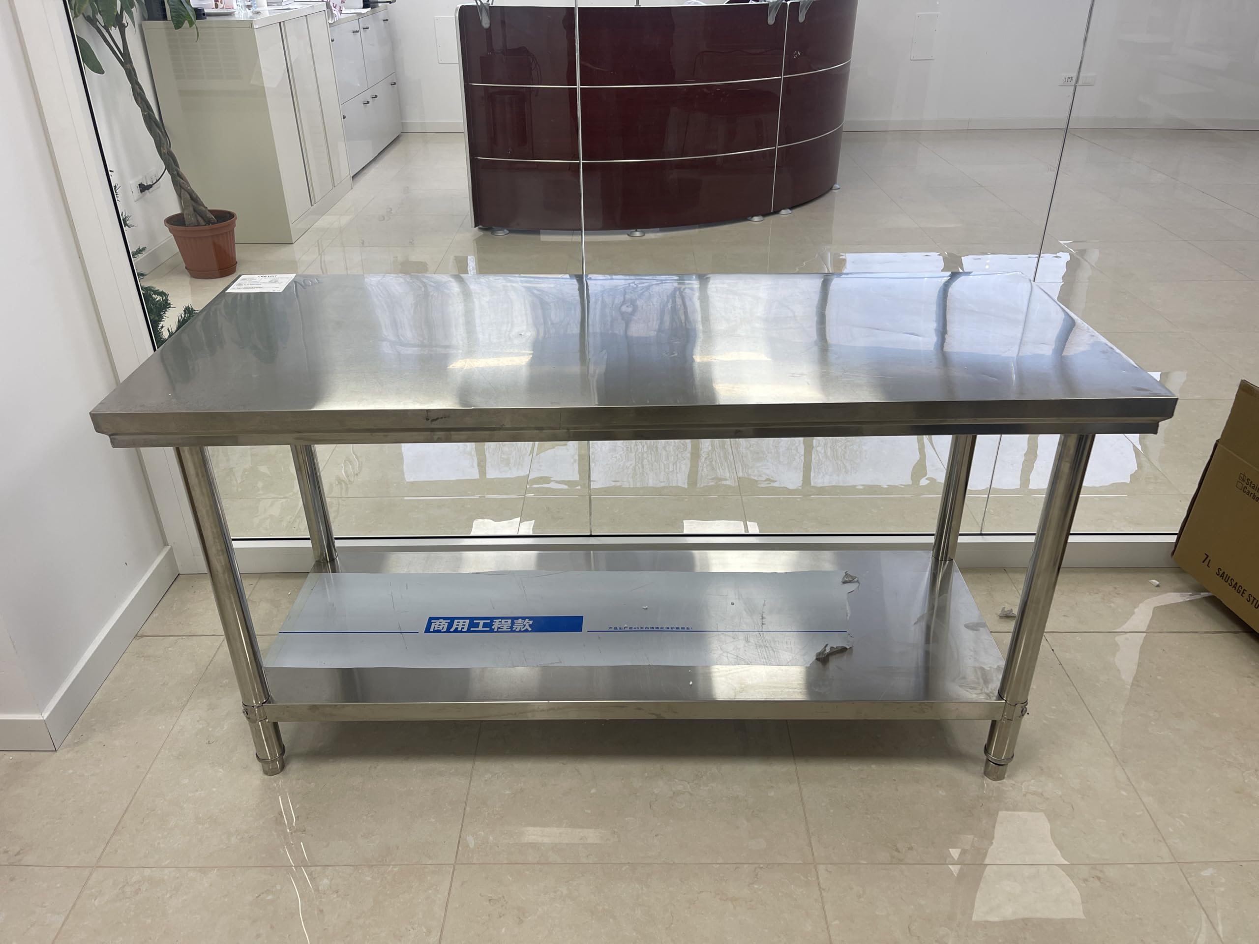 LEEVOT Tavolo da Cucina Professionale in Acciaio Inox, 2 Ripiani in Legno e Acciaio, per Cucine Professionali, Laboratori, Ristoranti e Bar, Capacità di Carico 150KG/100KG (120x60cm)