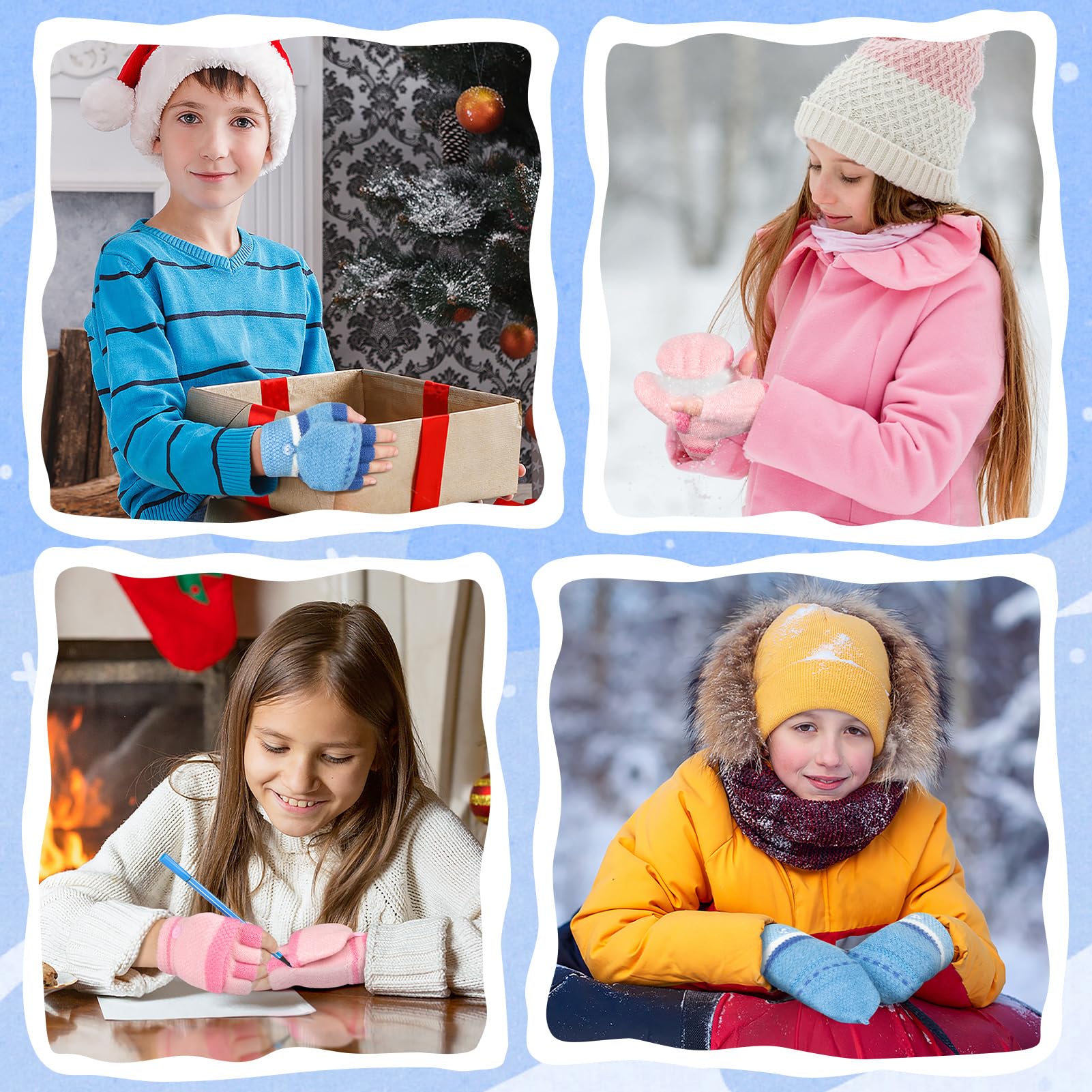 Kiiwah Guantes sin Dedos con Cubierta para Niños Niñas 5-10 Años, Mitones Niños Guantes Invierno Termicos Elásticas