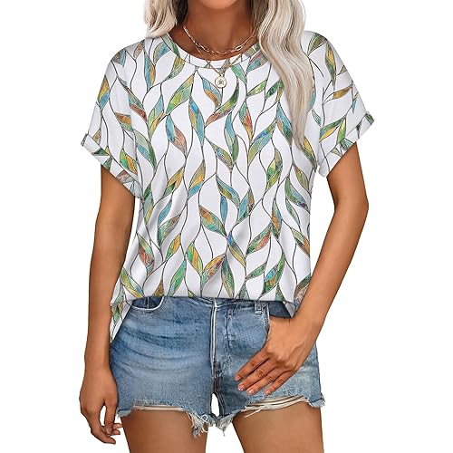 WEESO Womens T Shirts Crew Neck Rolled Short Sleeve Basic Summer Tops 2025 Casual Tees Curved Hem