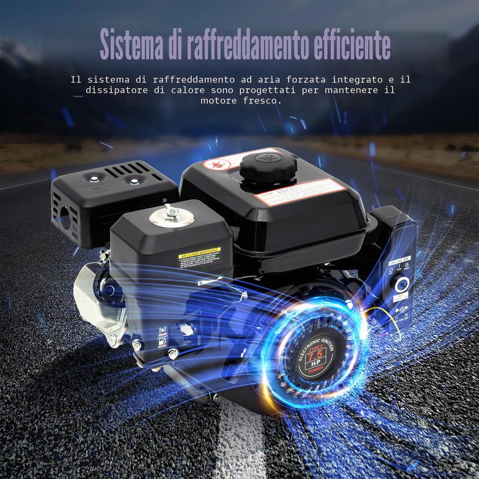 Motore a benzina a 4 tempi 7,5 CV con avviamento elettrico e trazione