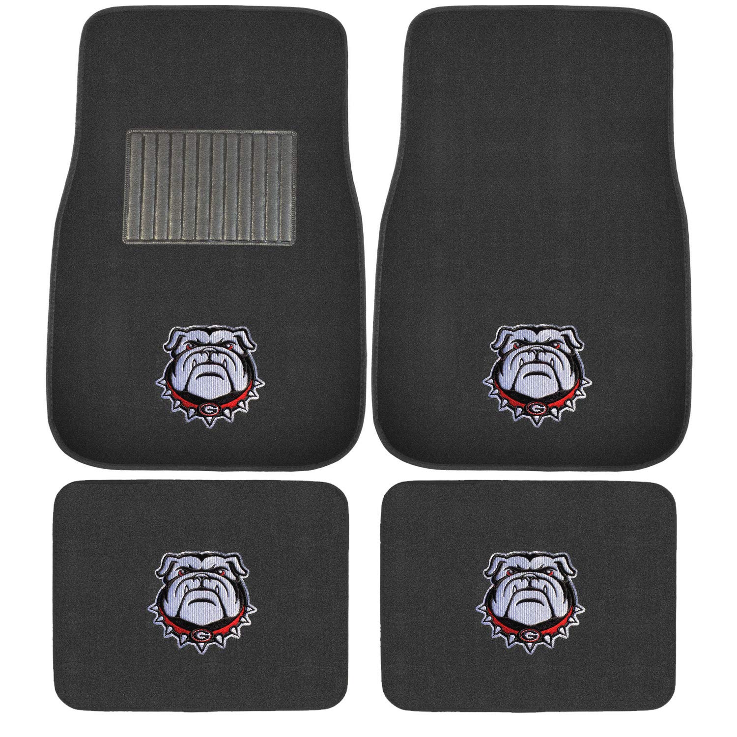 AAC FANMATS NCAA Mascot Carpet Floor Mats Bundle with Head Rests and Steering Wheel Cover for Georgia Bulldogs Fans Officially Licensed(7 Items)