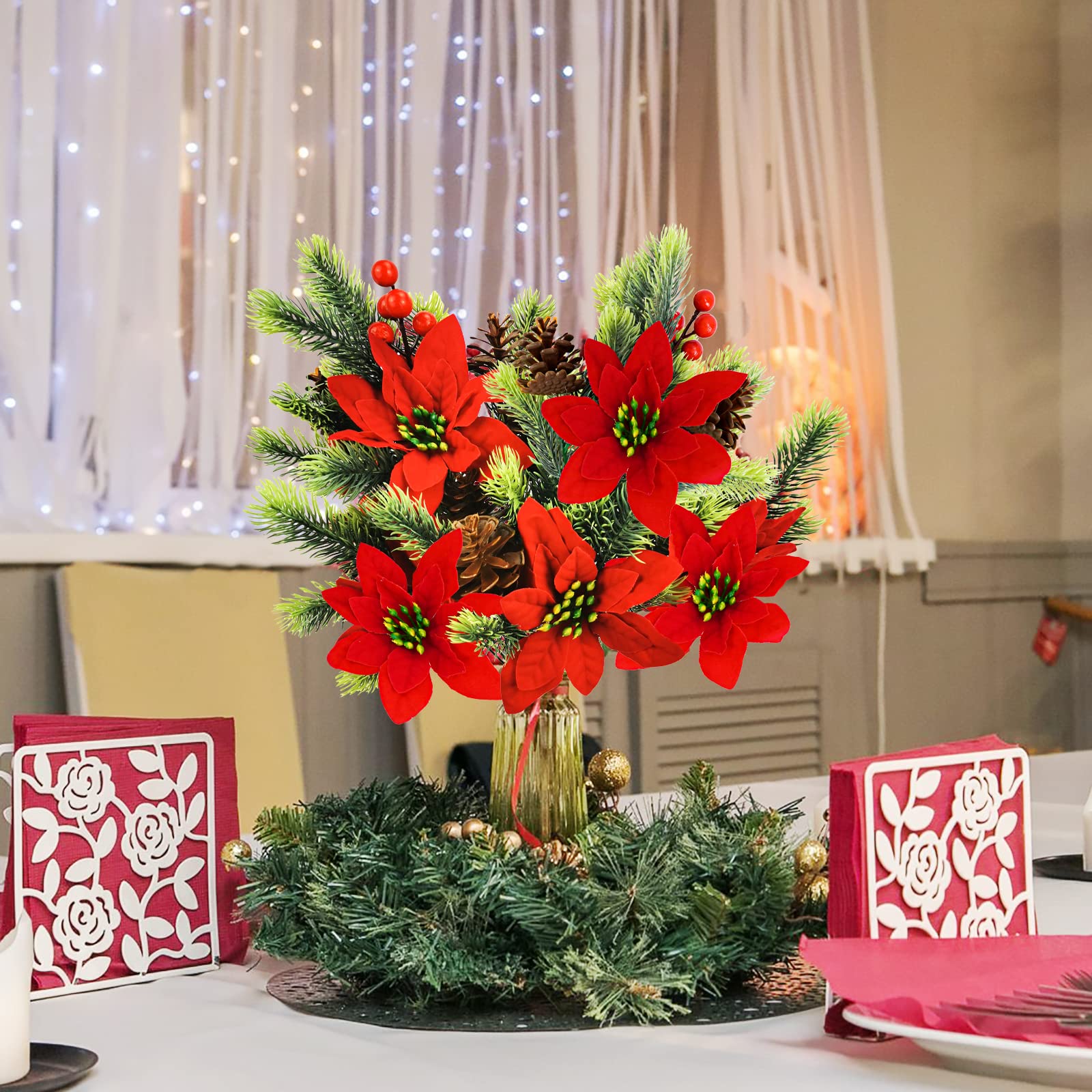 Ramas Navideñas Ramas Artificiales Con Bayas Rojas, Piñas De Navidad A  Granel, Adornos Ramas Decorativas, image size:1600x1600