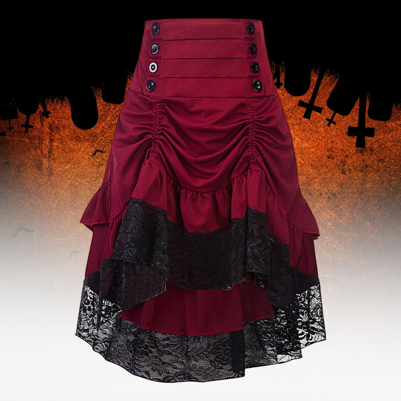 Perfeclan Gothic-Röcke für Damen, Steampunk-Rock, Langer Rock mit hoher Taille, High-Low-Bustle-Rock, Steam-Punk-Rock für Halloween, Maskerade-Party, Abend