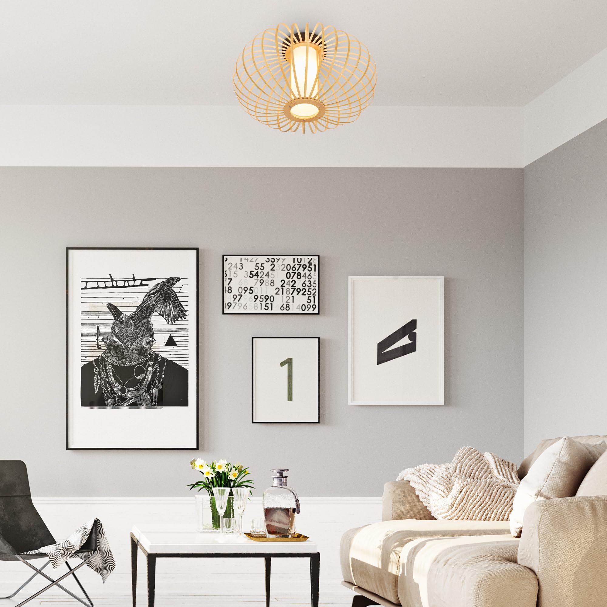 BRILONER Bambusowa lampa sufitowa do salonu, lampa sufitowa z drewna, lampa do salonu, lampa do salonu, boho, dekoracja sypialni, oprawa E27, 40 cm