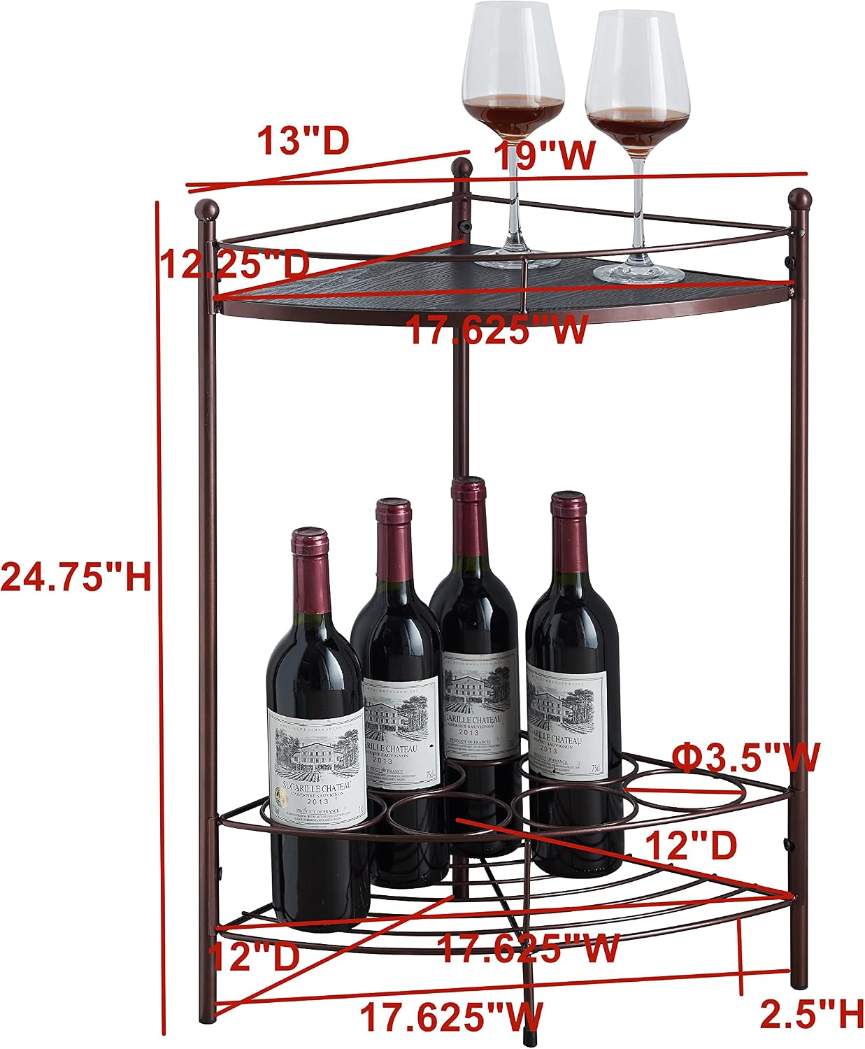 Kings Brand Furniture - Corner Side End Table with Storage Shelf,7-Bottle Wine Storage Rack, Bronze