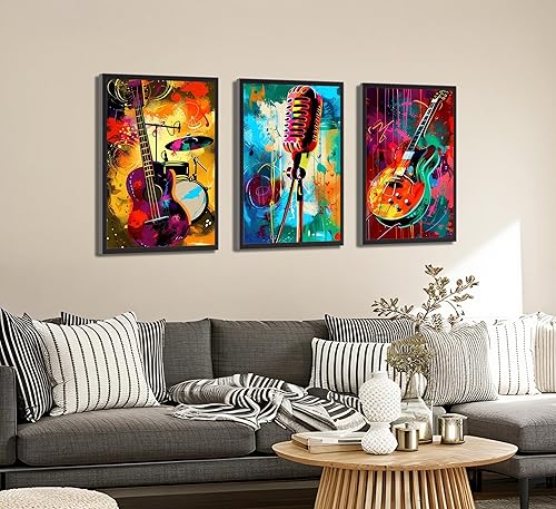 Miniatura 3 de XCDVVAW Póster musical de graffiti, arte de pared, colorido, guitarra, micrófono, pintura, imagen, decoración de pared, amantes del hip-hop,