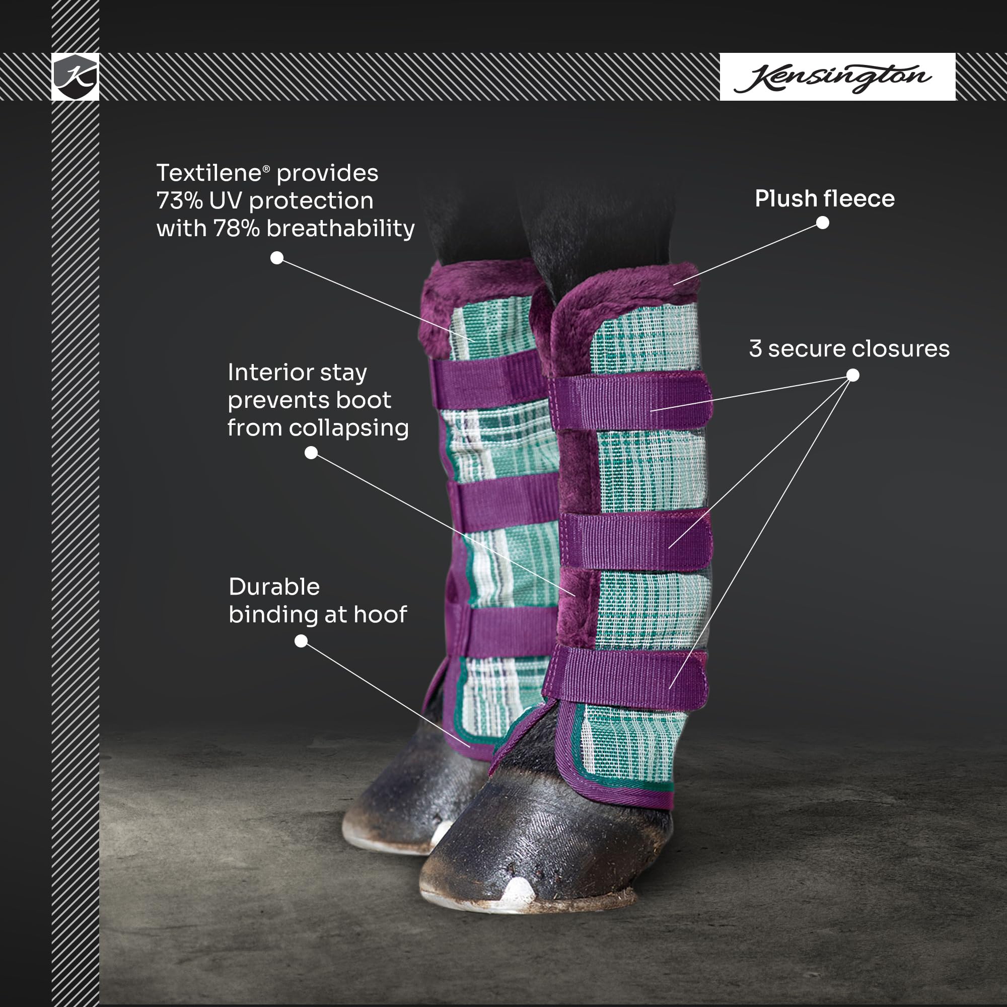 Kensington Botas para Mosca de Caballos Naturales con Forro Polar Recortado, tecnología Stay-Up – Protección contra picaduras de Insectos y Rayos UV – se Venden en Pares (2 Botas), Medium, Bronceado