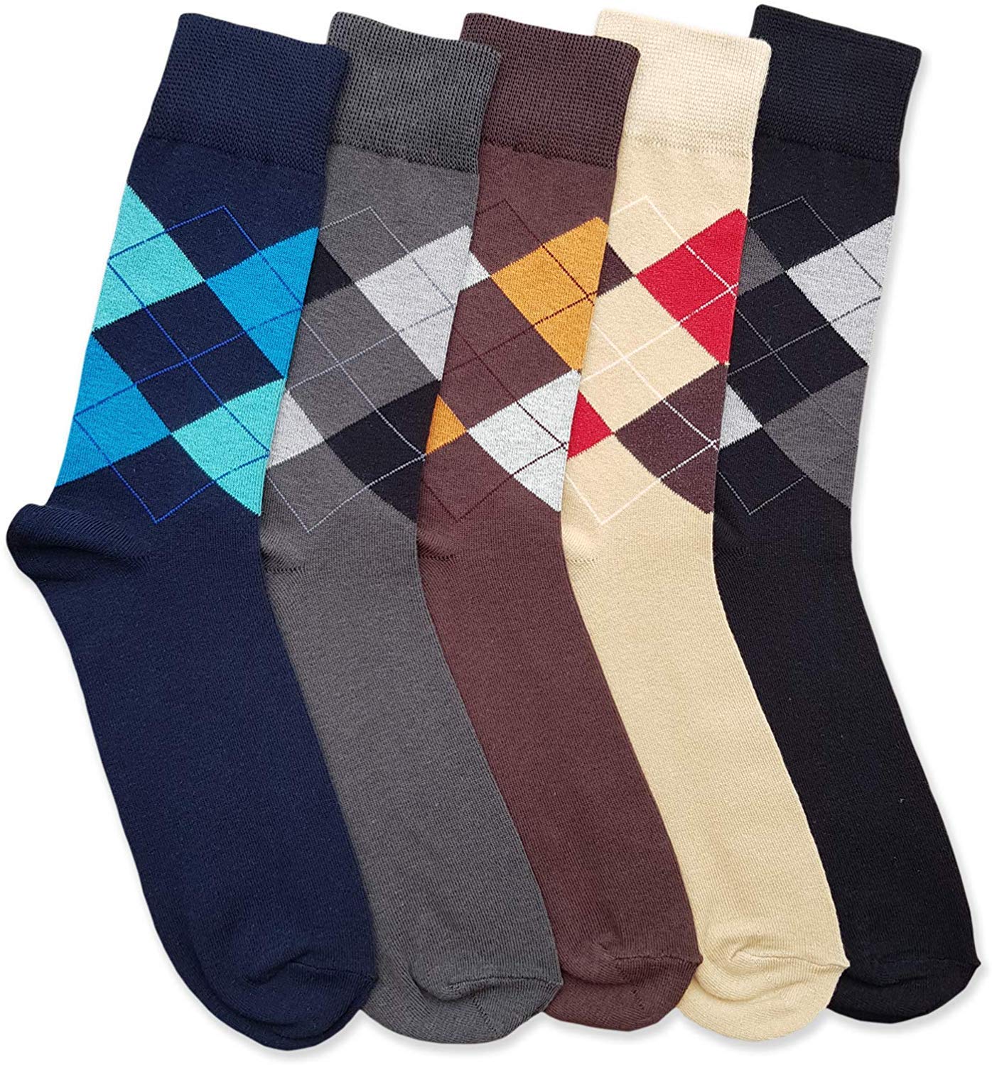 Men's Cotton Colorful Design Argyle Casual and Formal breathable Socks 5 Pairs