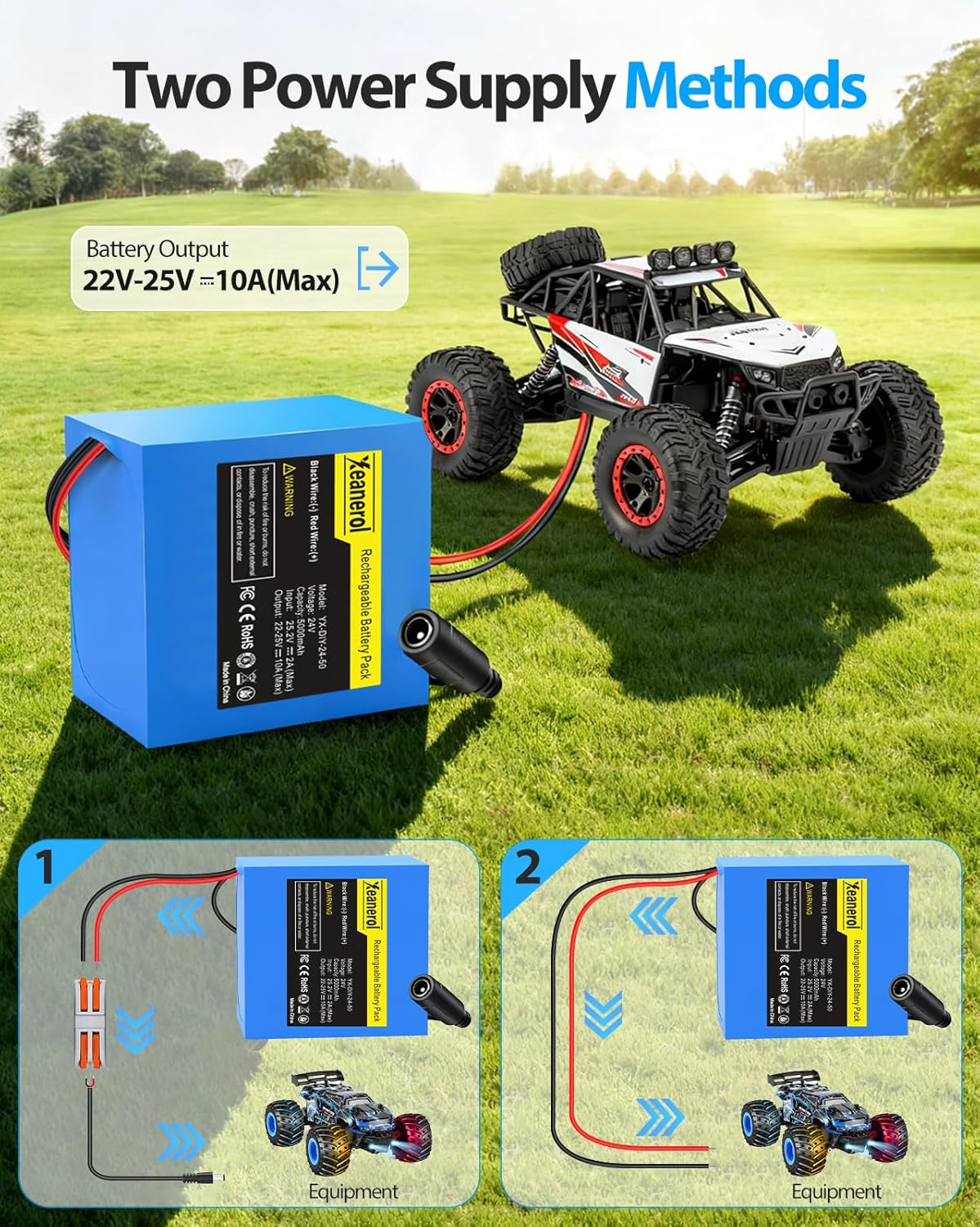 24V 5Ah Lithium Battery with 2A Fast Charger, Bare Leads Wire, Cable Connector, Rechargeable Li-ion Battery for 24 Volt DIY Project RC Car LED Light Strip CCTV Camera - Image 4