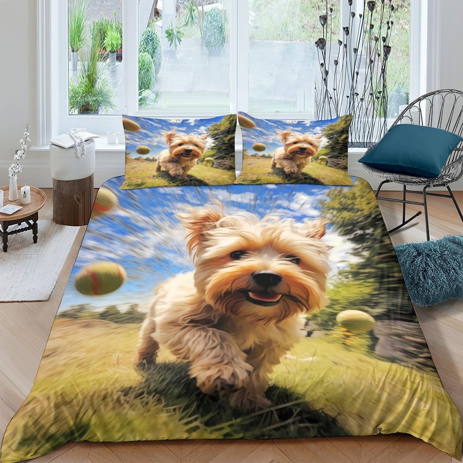 Ctjqhvkz Style-2 3D Printed Playful Dog Fitted Sheet Microfiber Soft Animal Theme Bed Cover For Bedroom Guest Room Mattress Protection Single（135X200cm）