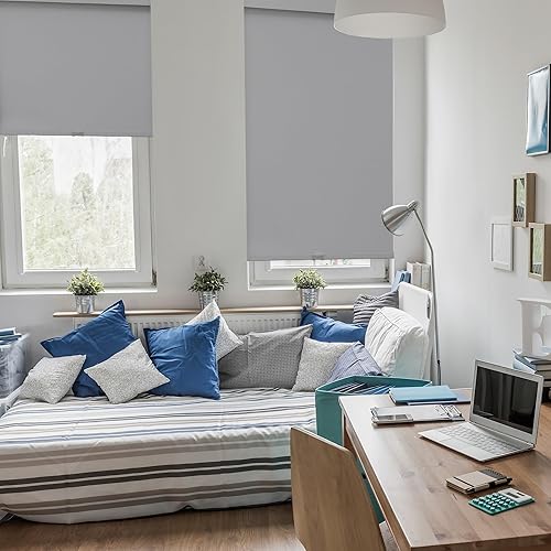 Miniatura 2 de CALYX INTERIORS Persiana enrollable opaca con cenefa, persiana aislante térmica, inalámbrica, 30.5 pulgadas de ancho x 60 pulgadas de alto, gris