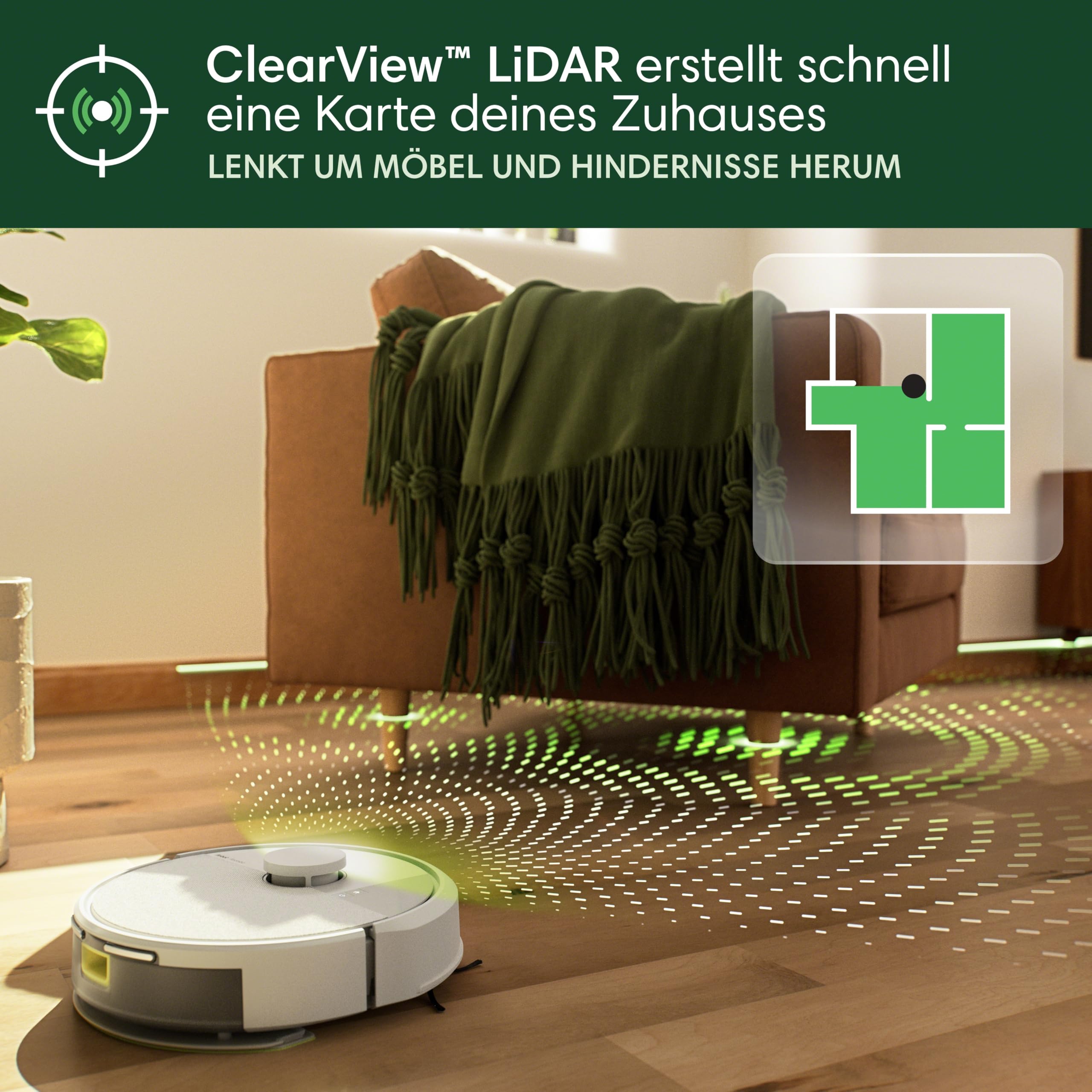 iRobot Roomba 105 Combo - Saugen + Wischen - Clearview LiDAR - 7000Pa - 120 mins- SmartScrub - Umfährt Hinderniss - Reinigungszonen - Aufladen und Fortfahren - App - Weiß