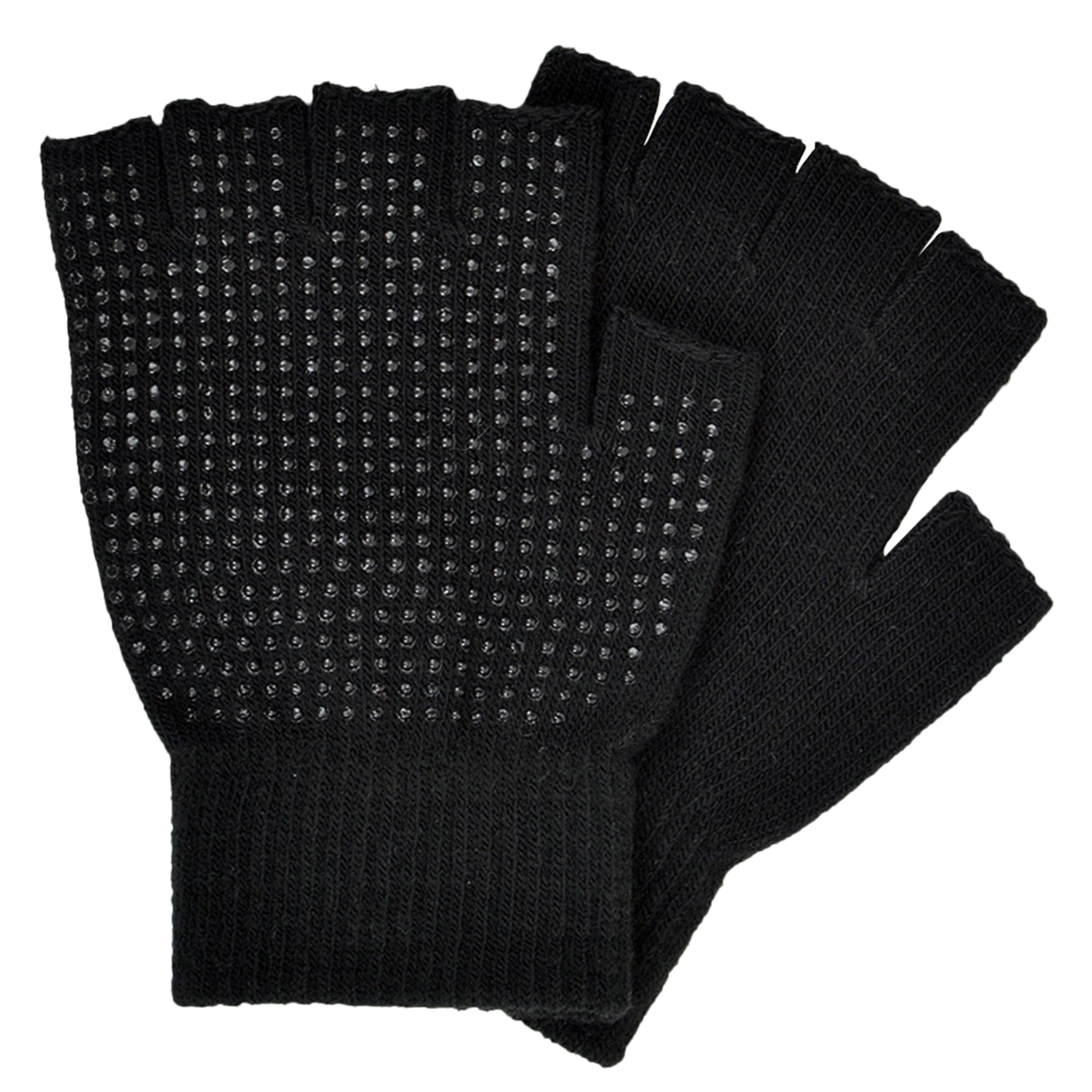 HiFEN® Men Women Black Fingerless Gripper Gloves Winter Warm Half Finger Unisex Mittens Non Slip Thermal Soft Stretchy Knitted Palm Grip Touch Screen Gloves One Size