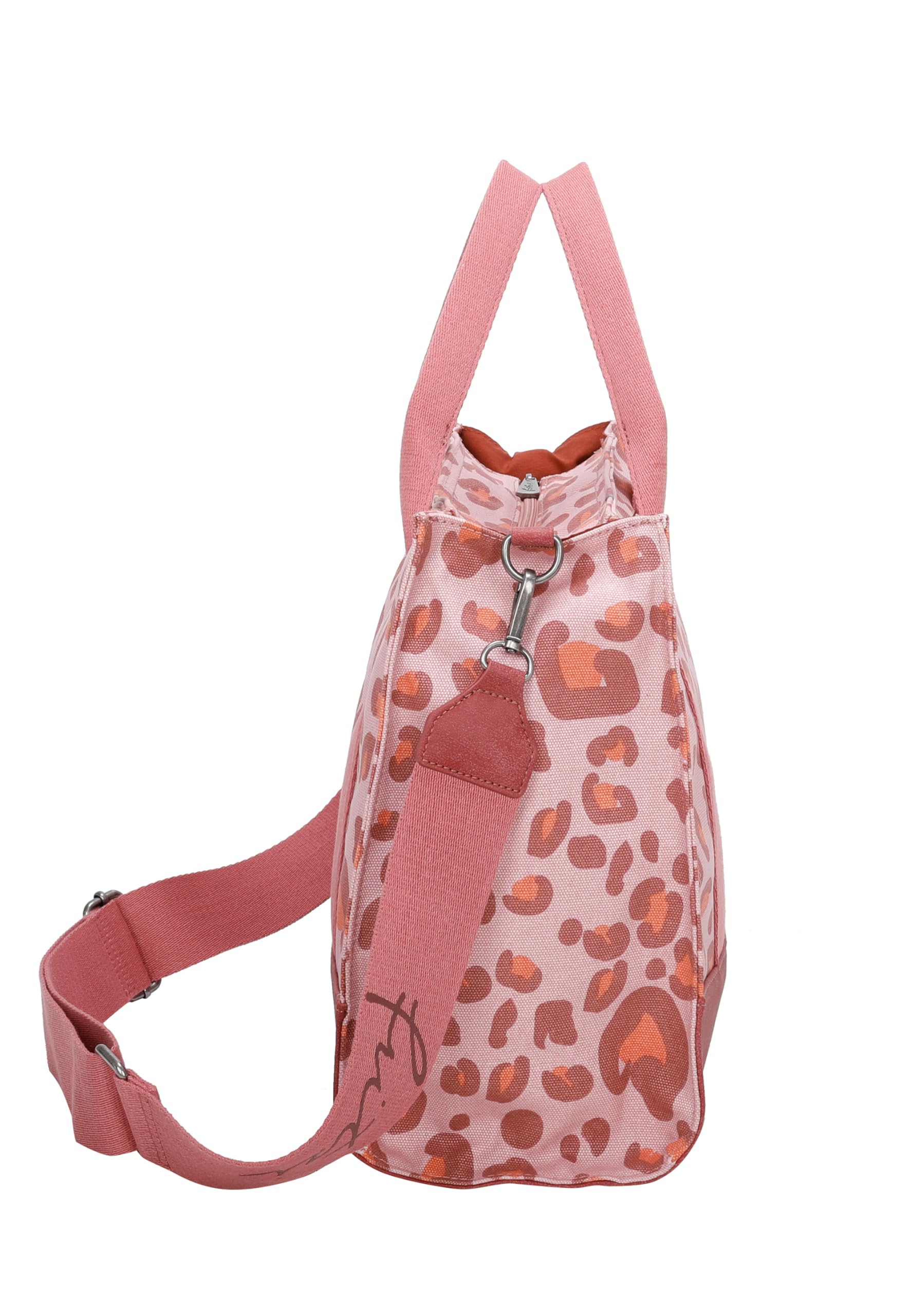 Fritzi Canvas Tote Bag Leo Shopper Baumwollmix Damen Handtasche Umhängetasche Festival City Beach vegan Leoprint 29,5 x 40 x 14 cm – Rosa, Gruen