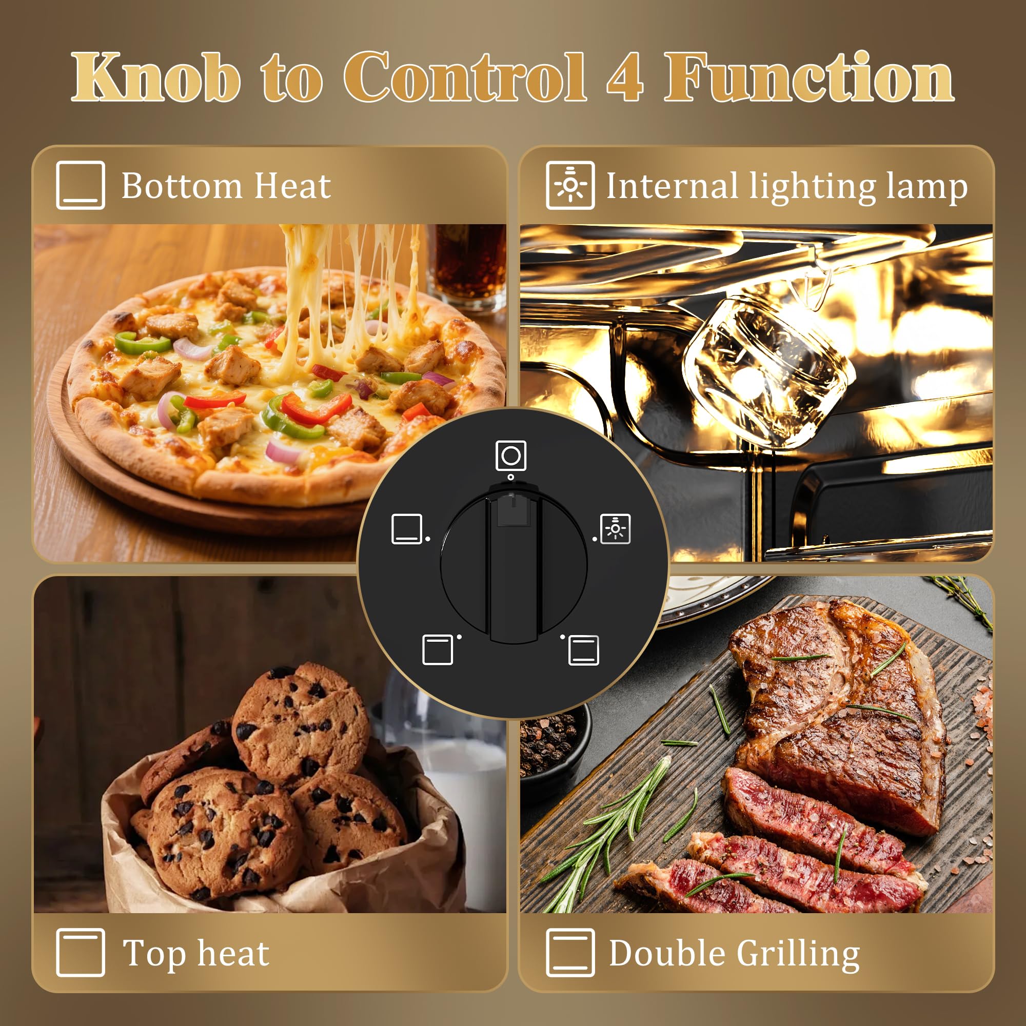 Hobsir Electric Oven, 65L Built-in Oven 4 Functions Knob Control 2000W Plug and Play 220~240V 60cm Wide [Energy Class A] — view 3