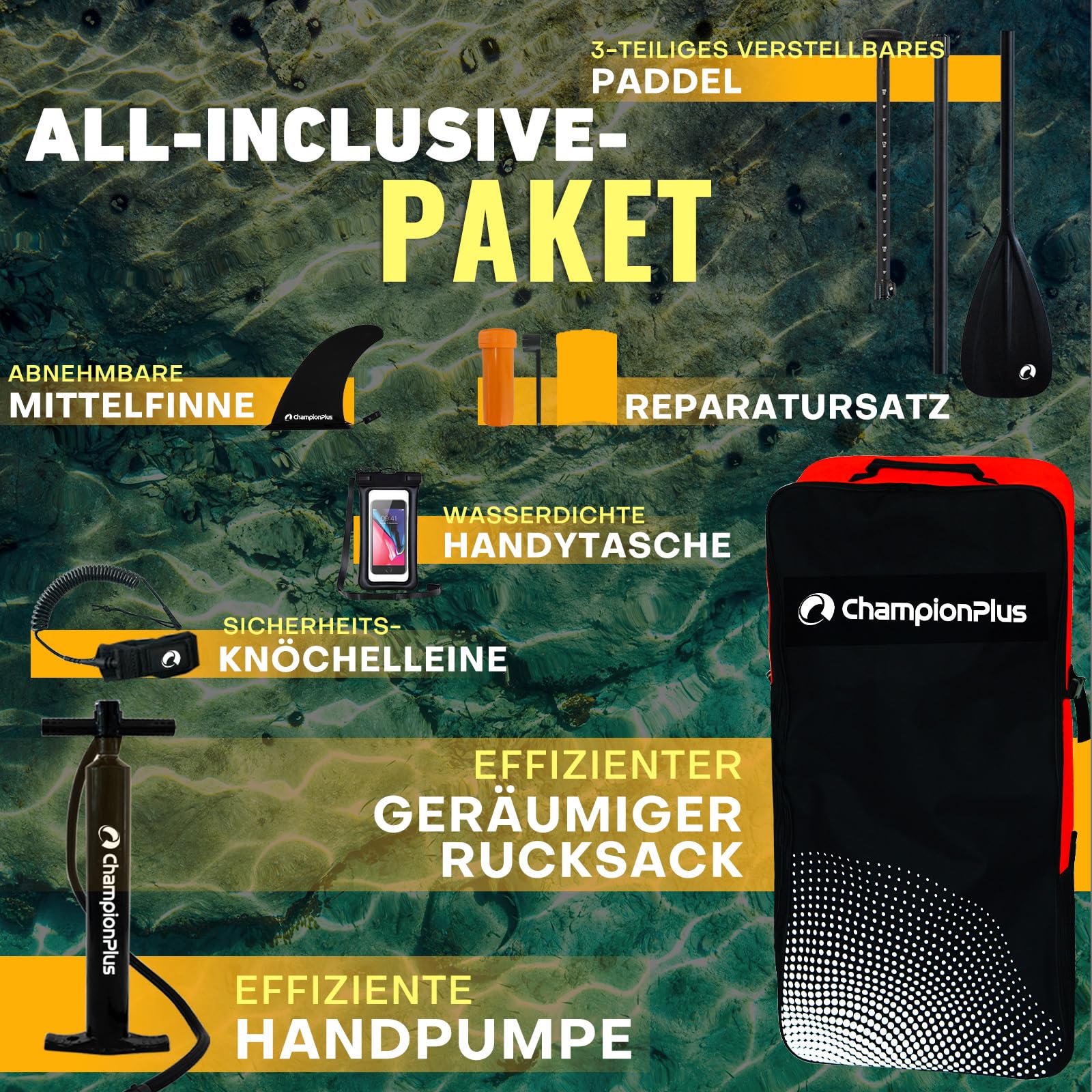 Sup Board, SUP Board Set, Stand Up Paddling Board Aufblasbar, Wassersport, Paddel, Pumpe, Rucksack, Leash, 320 x81 x15CM